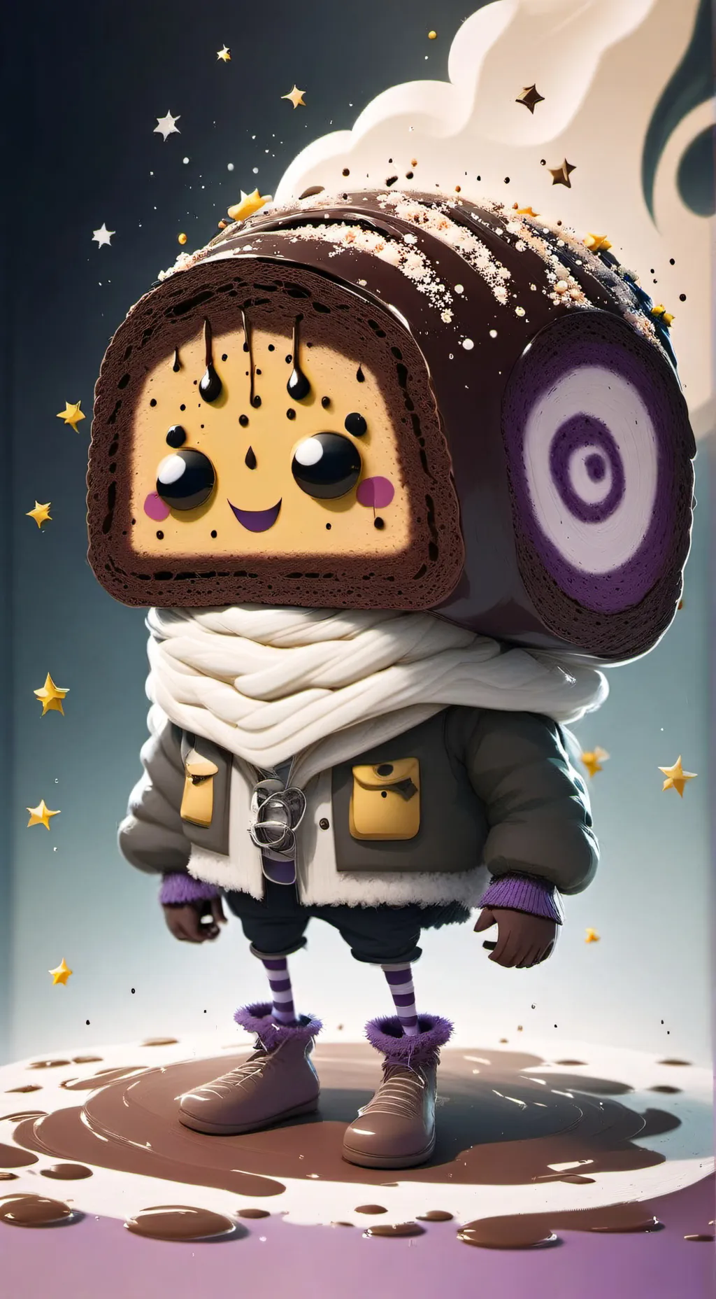 ai character: fruitcake against  background