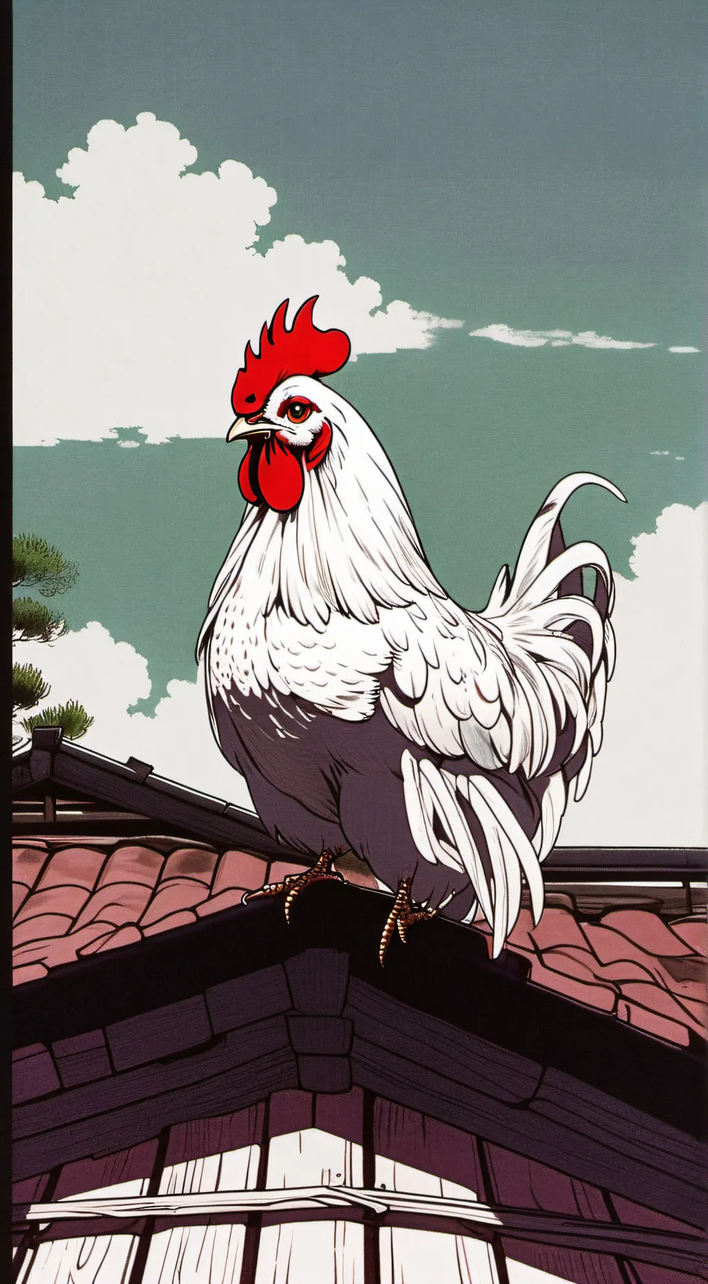 ai character: (2) ChickenOnARoof background