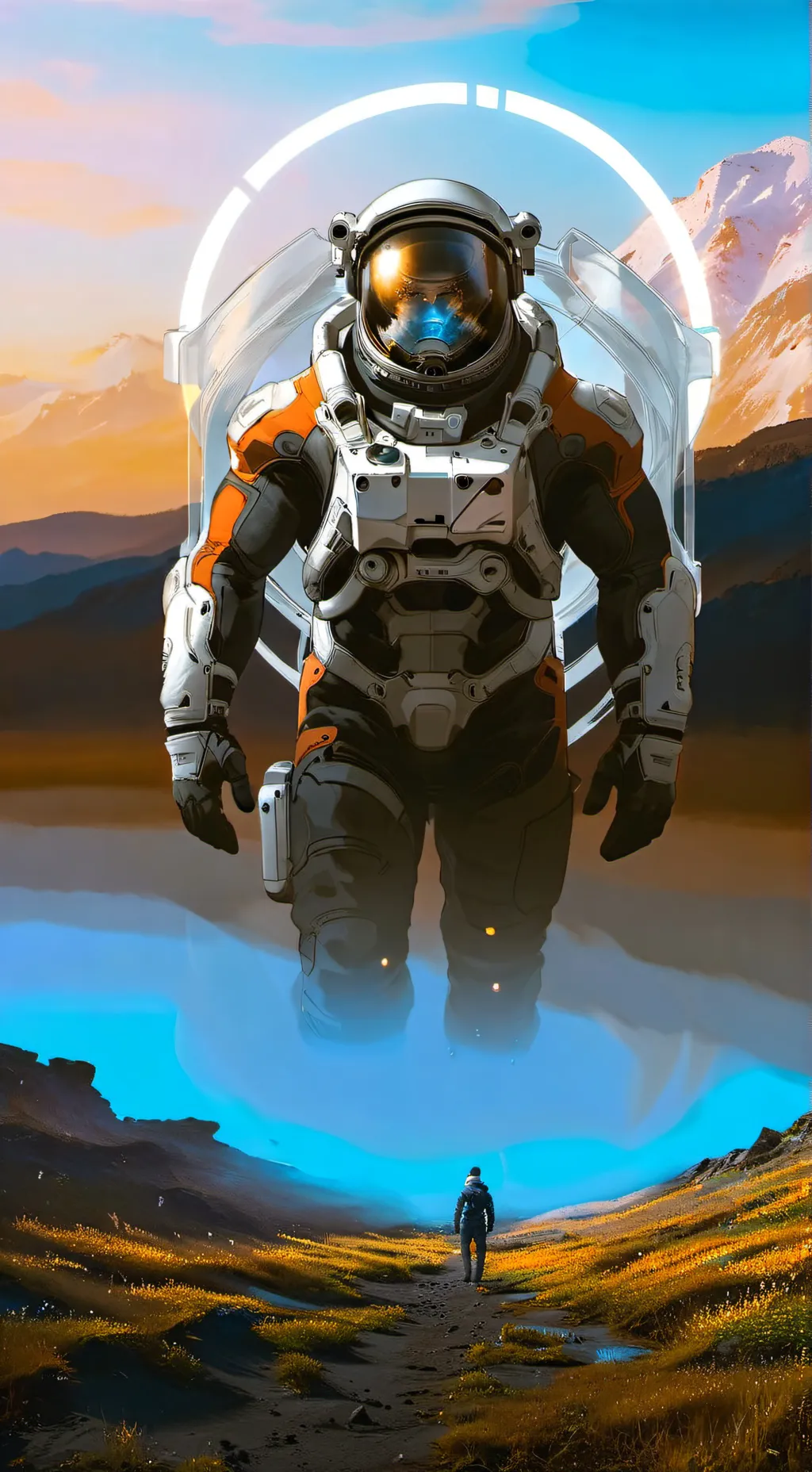 ai character: giant astronaut  background