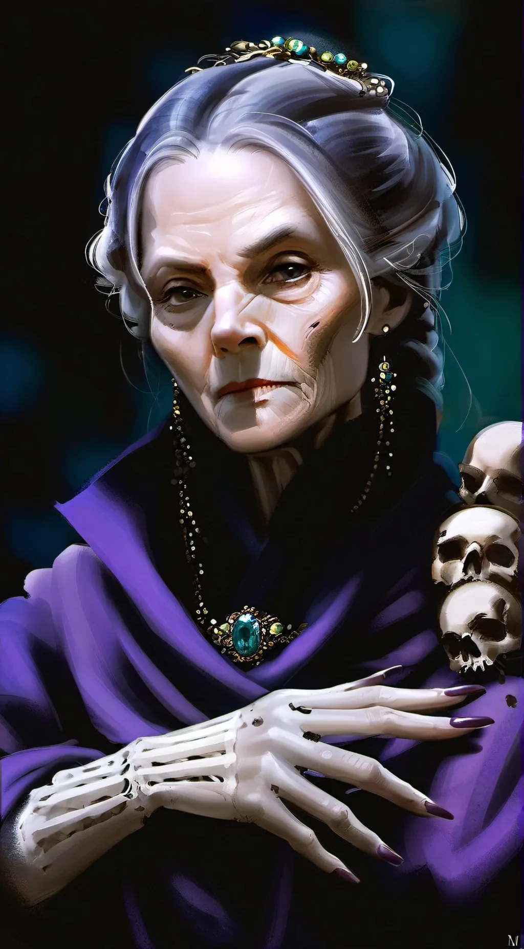 ai character: Mamie mechante background