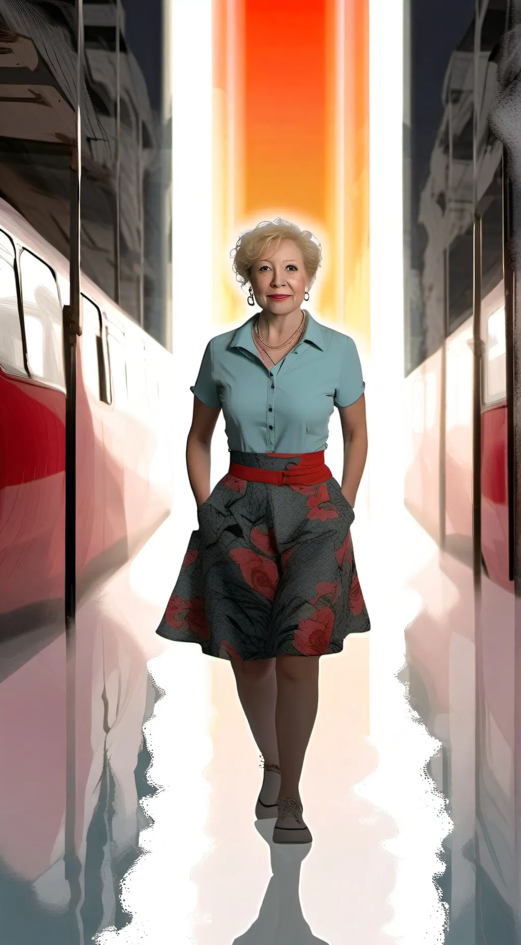 ai character: Bahnsteigfrau background