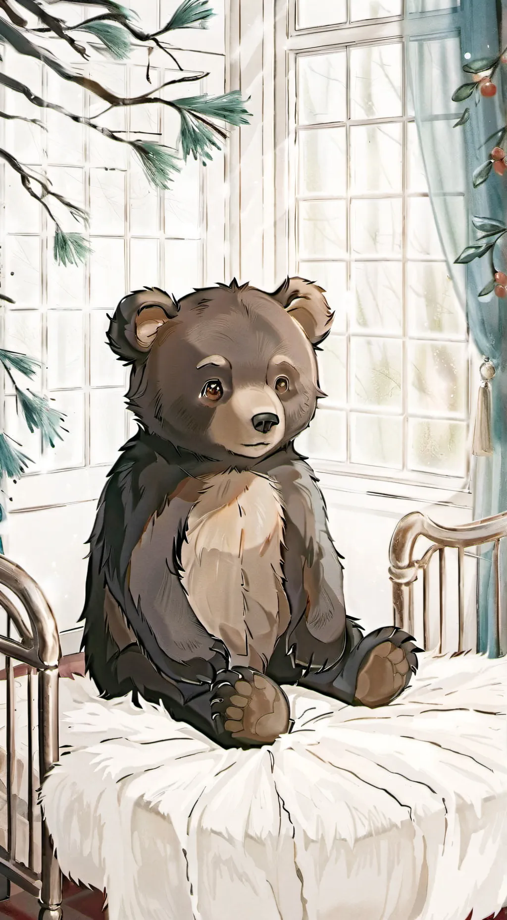 ai character: Dw plush bear background