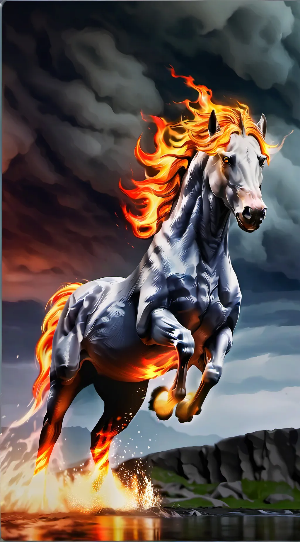 ai character: (4) Horse on fire background