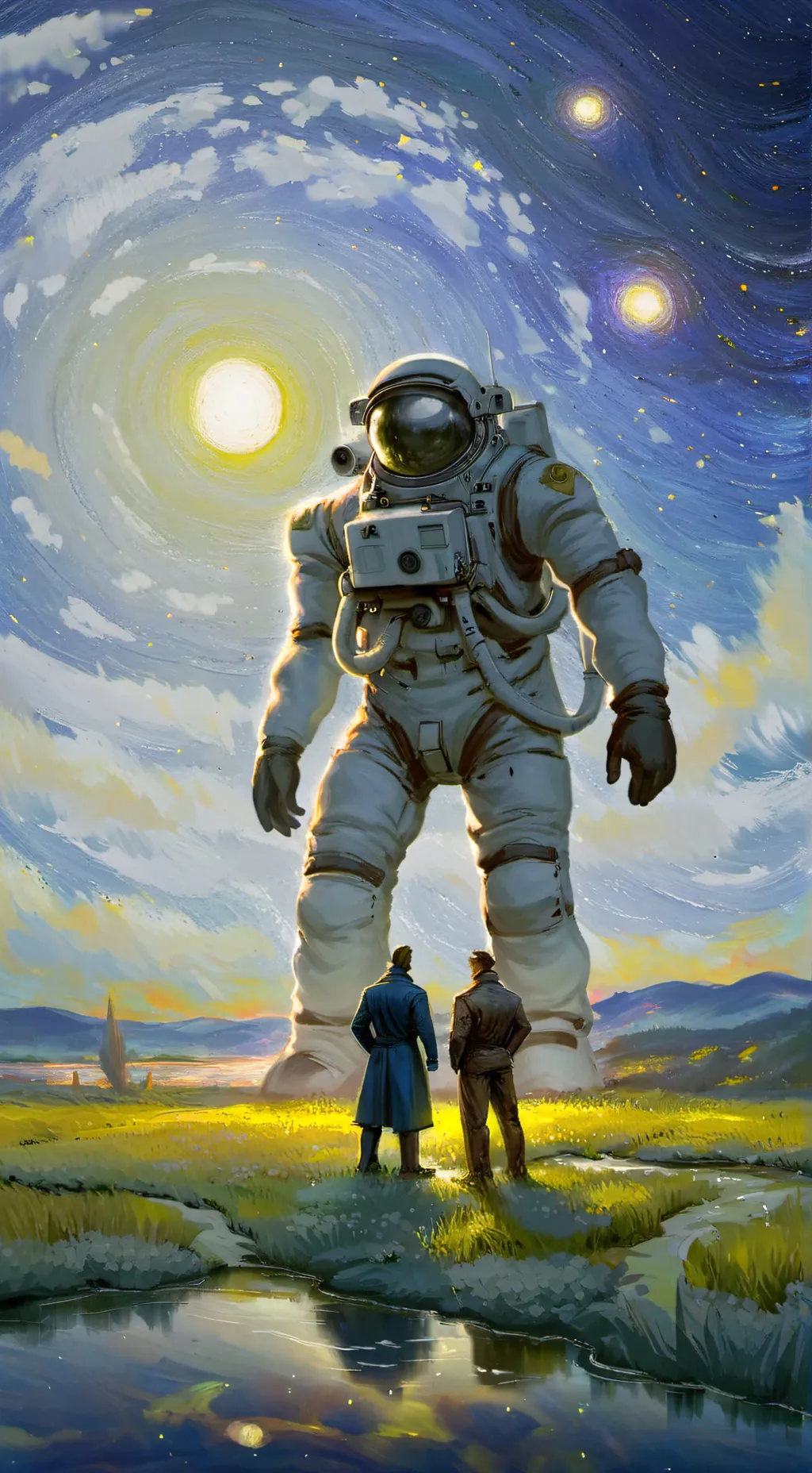 ai character: giant astronaut  background