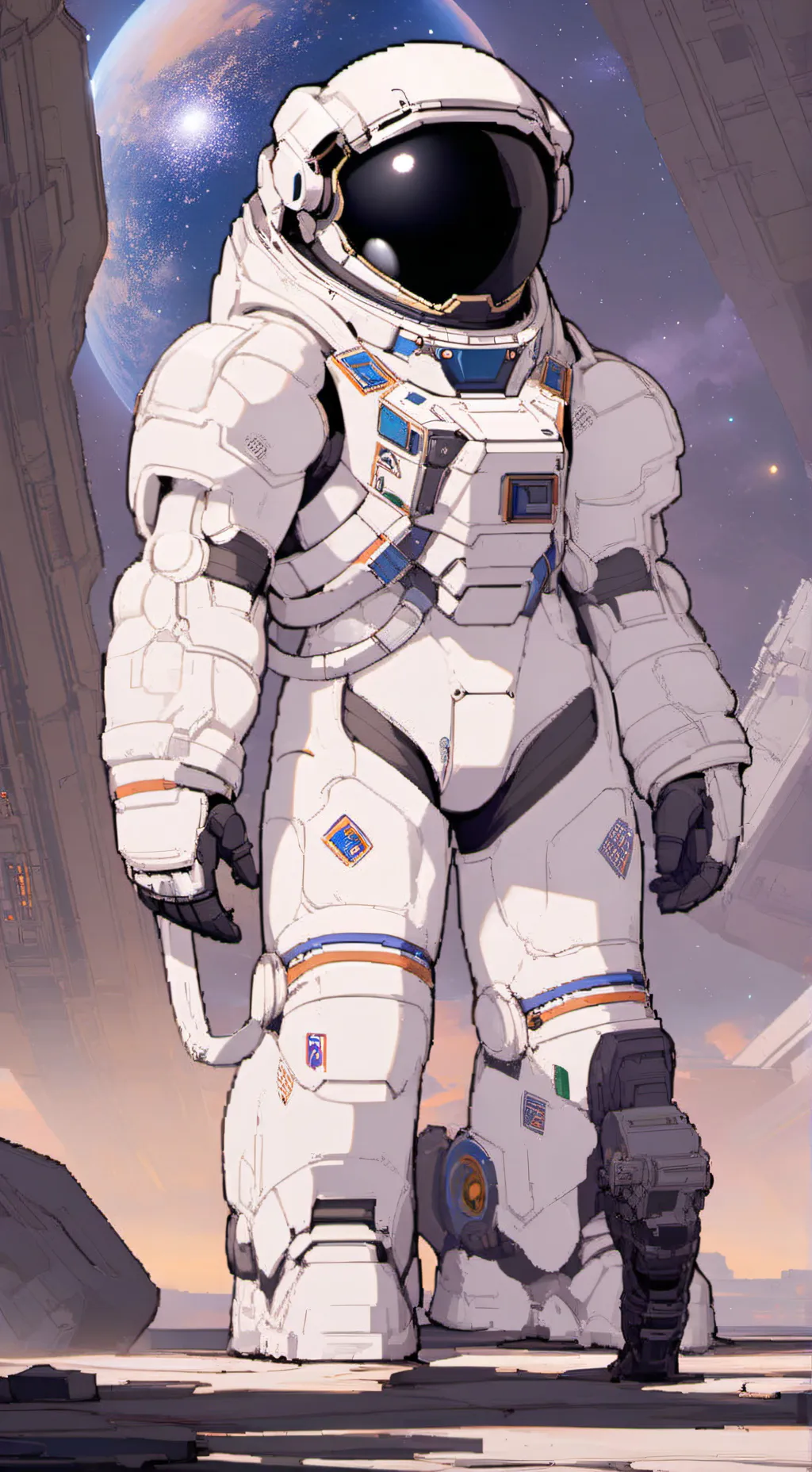 ai character: giant astronaut  background