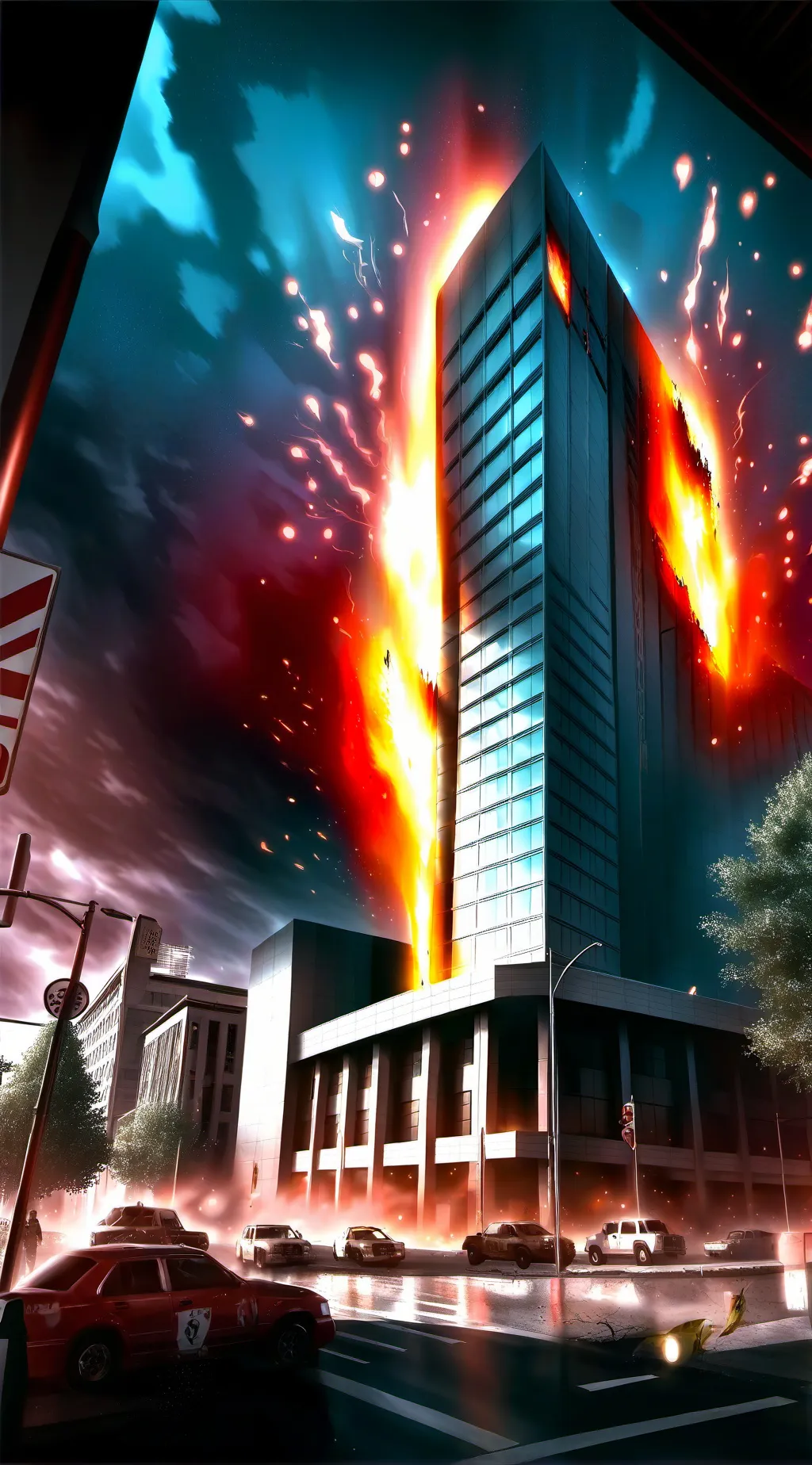 ai character: school burning background