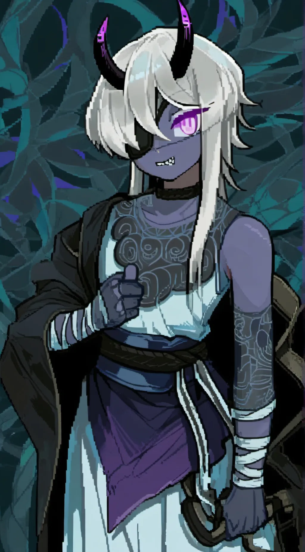 ai character: [💜💀]-Vdc-[💀💜] background