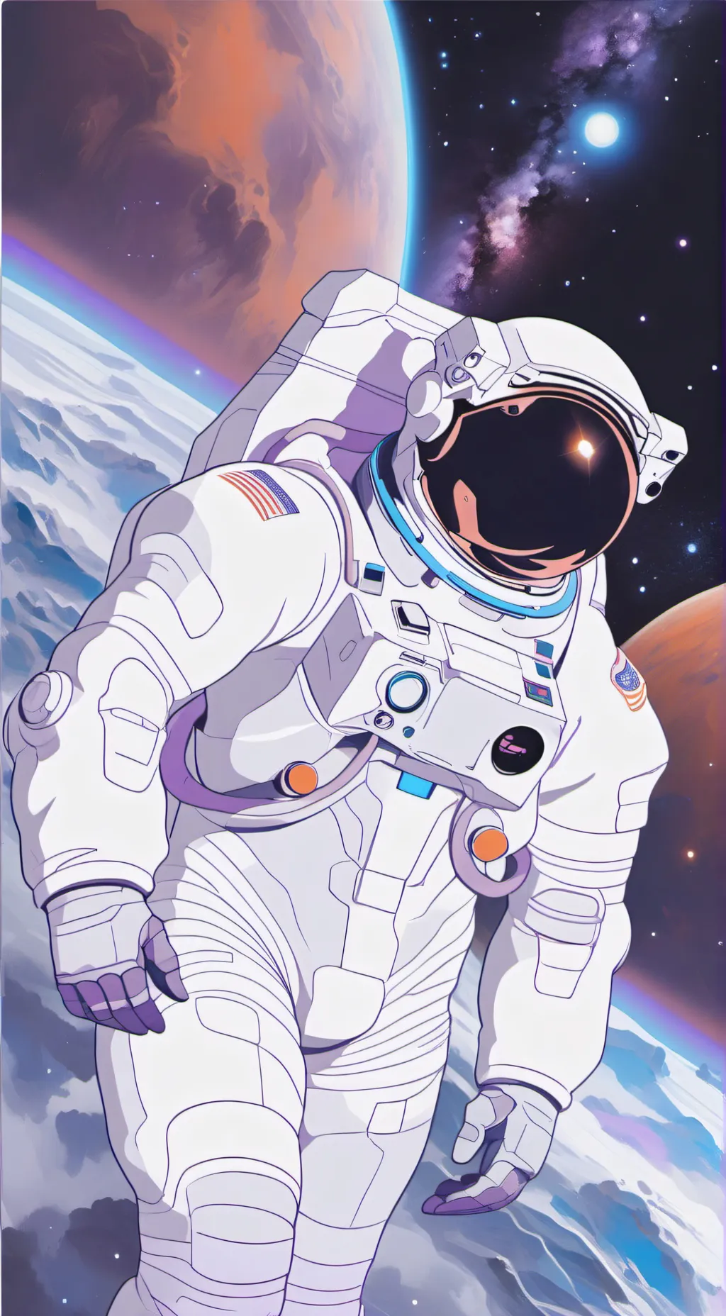 ai character: giant astronaut  background