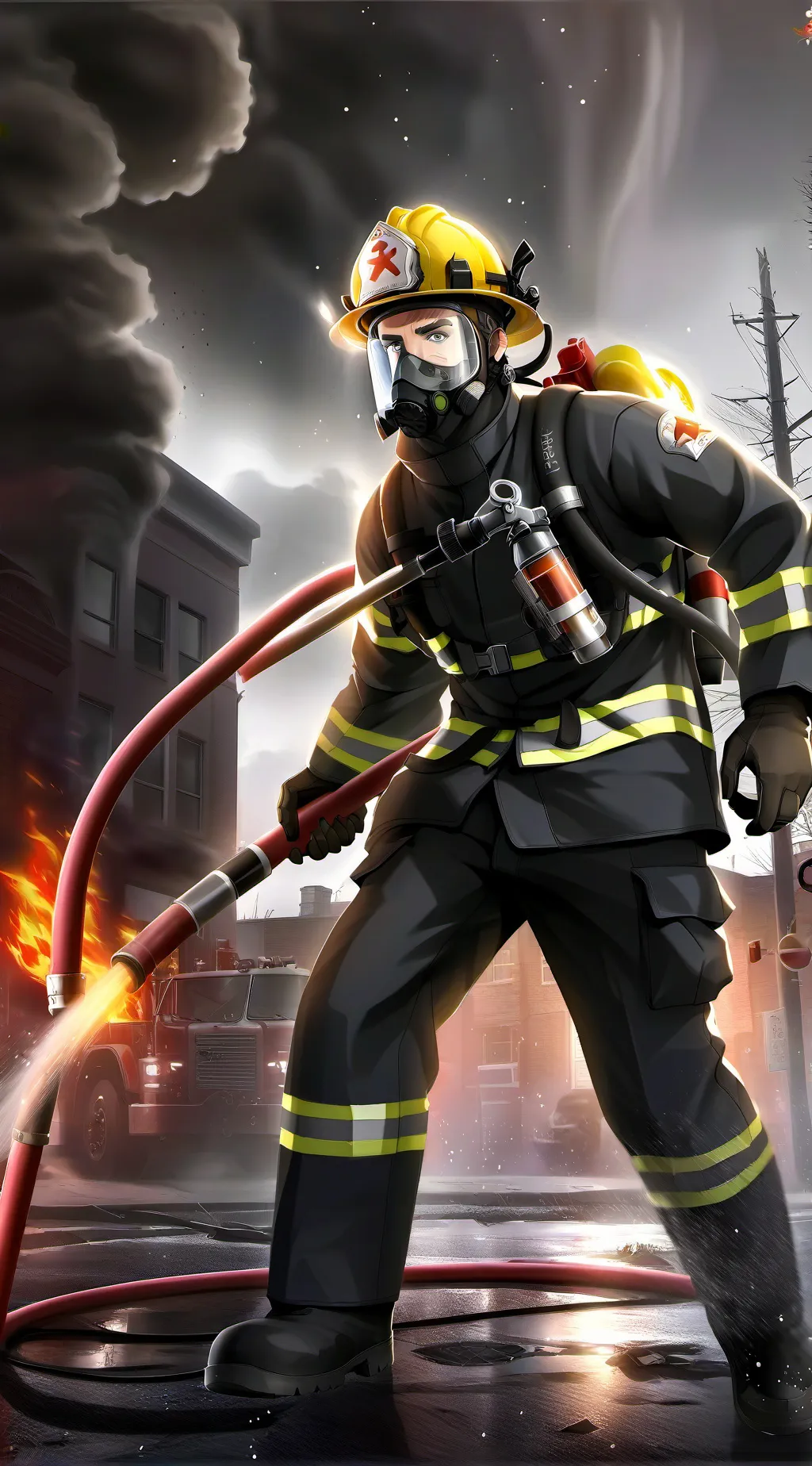 ai character: Firefighter background