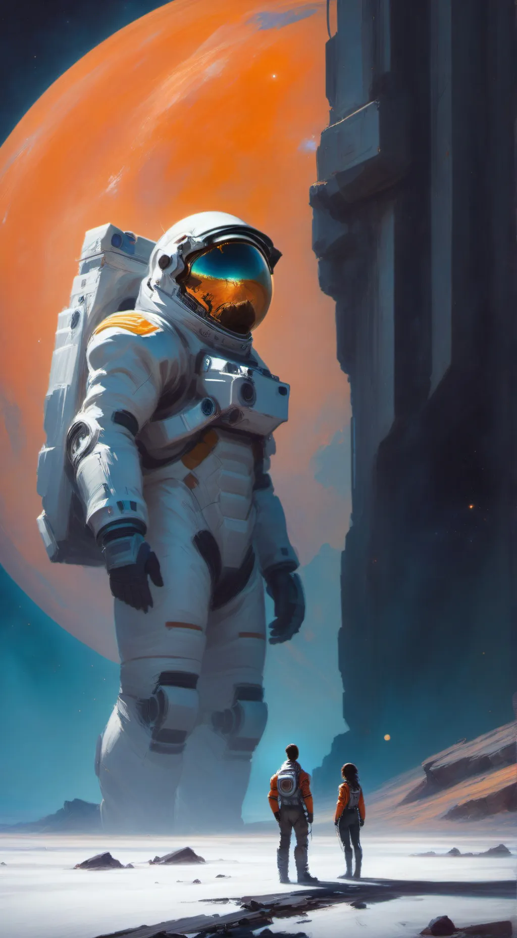 ai character: giant astronaut  background