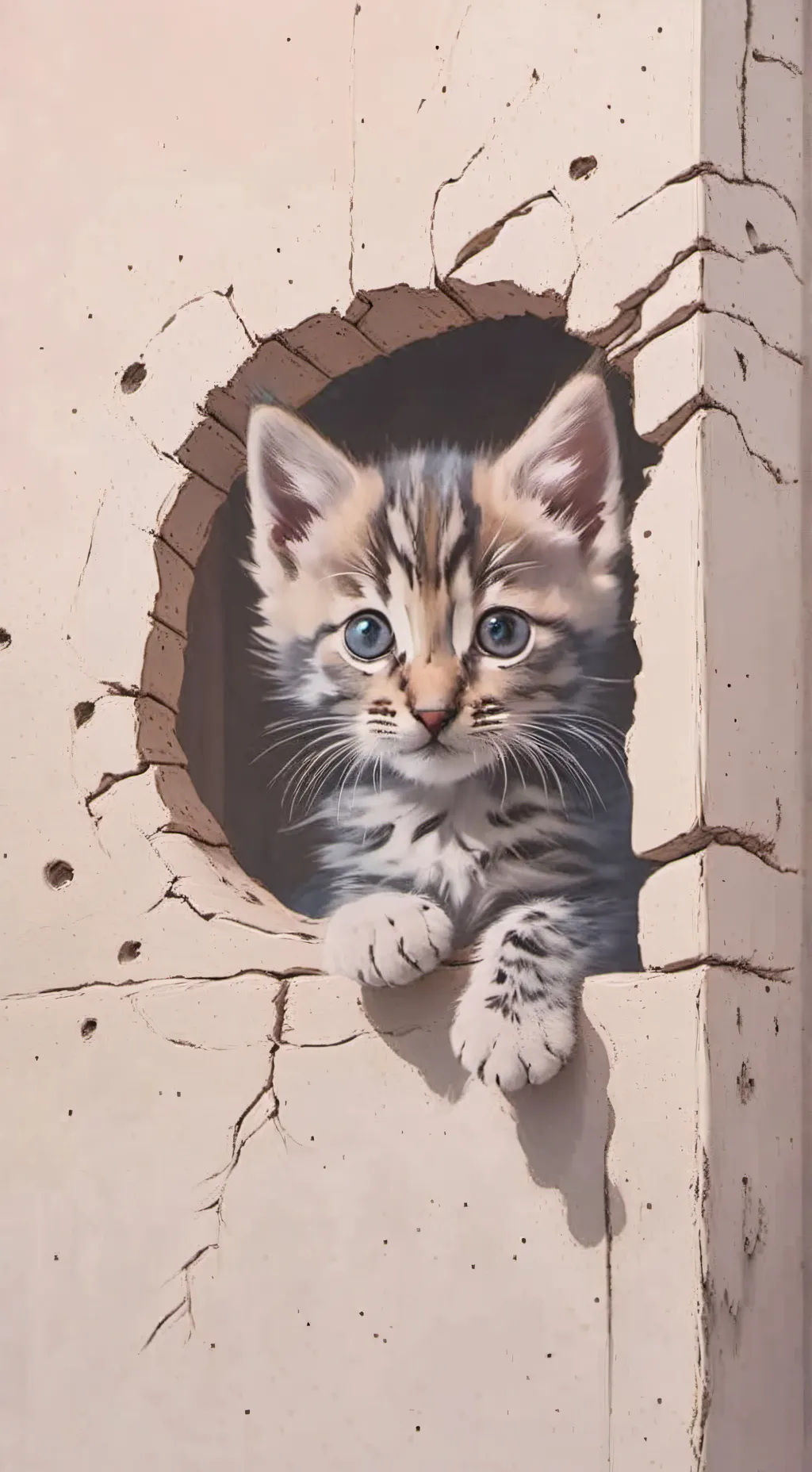 ai character: kitten in the wall background