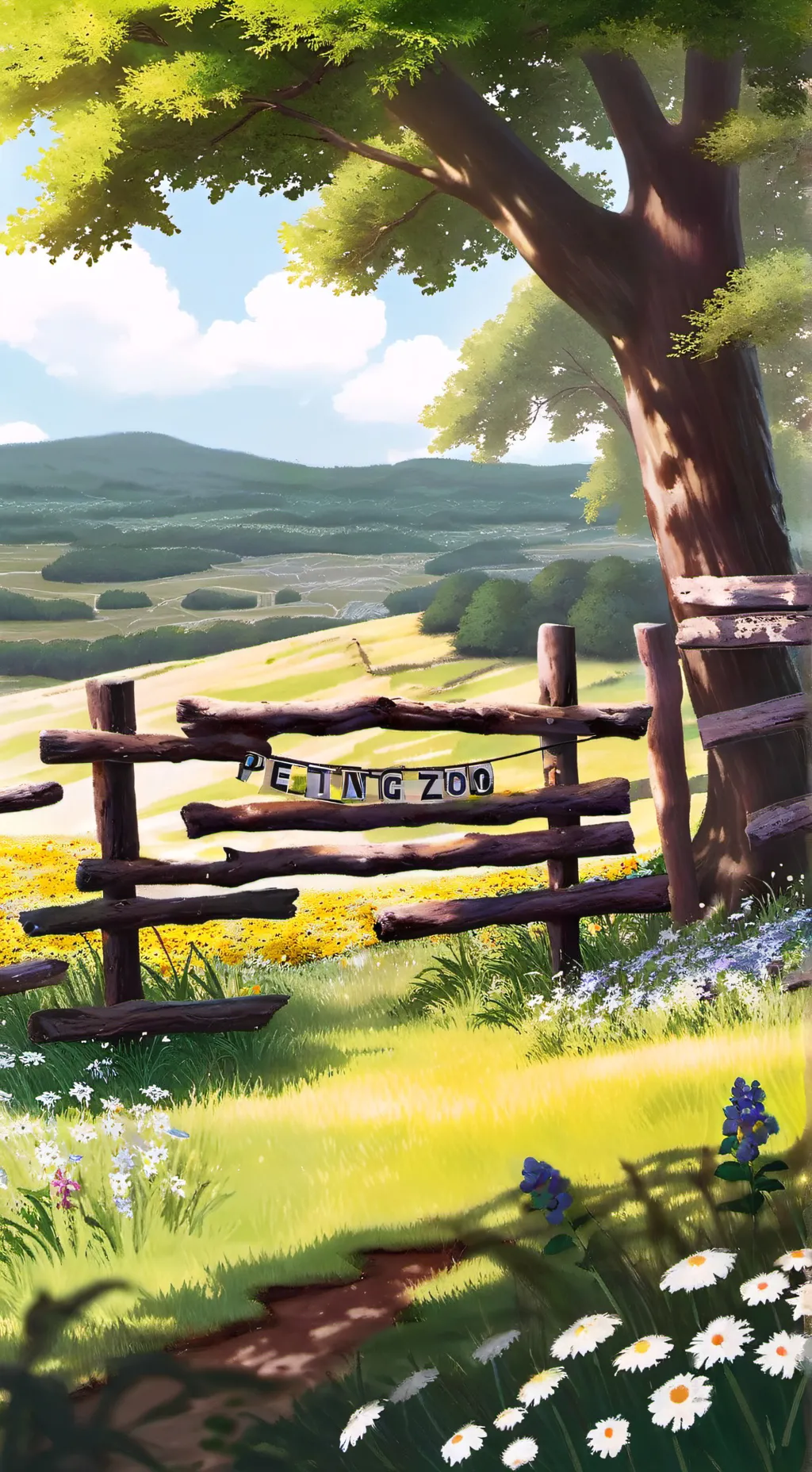 ai character: Fpe petting zoo background