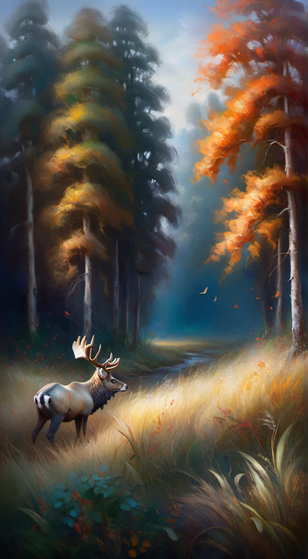 ai character: evergreen forest background