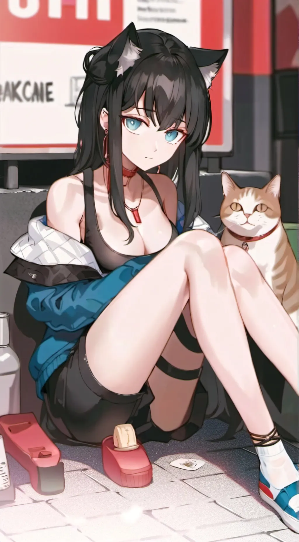 ai character: Cat girl  background