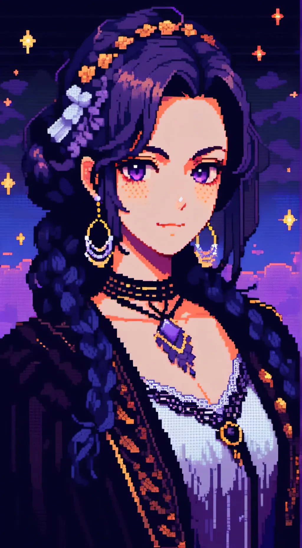 ai character: Violet background