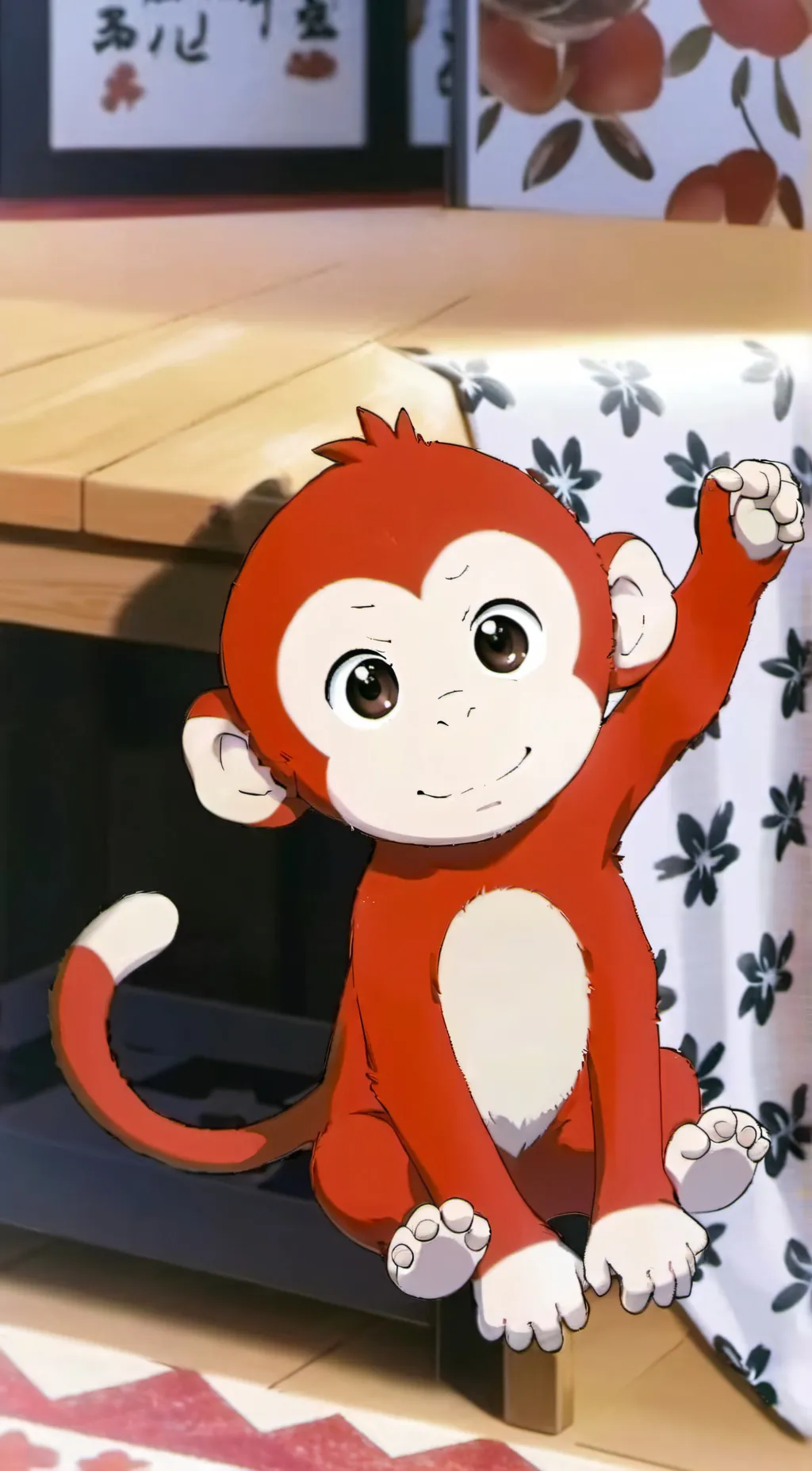 ai character: red monkey/plush background