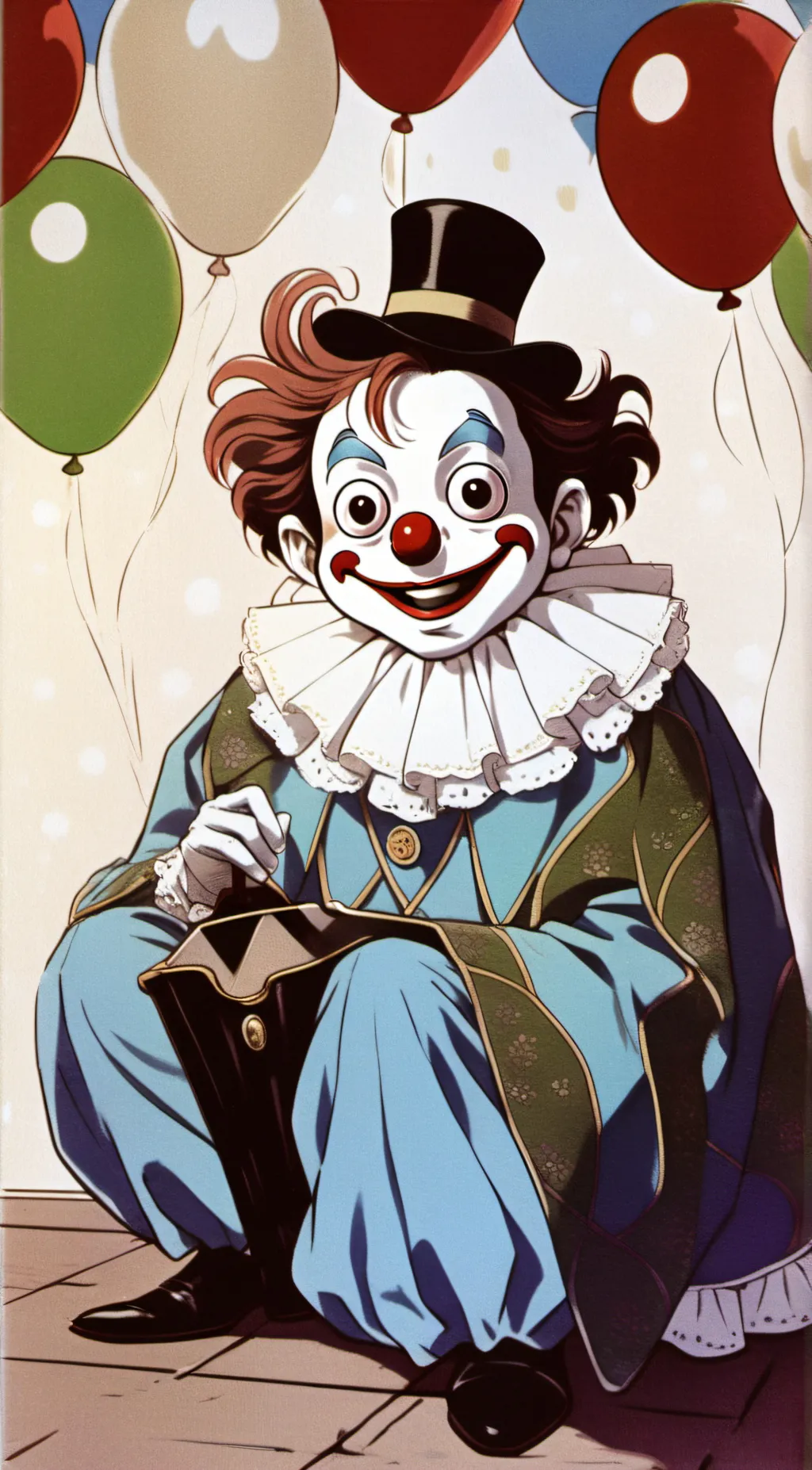 ai character: clown the frog  background