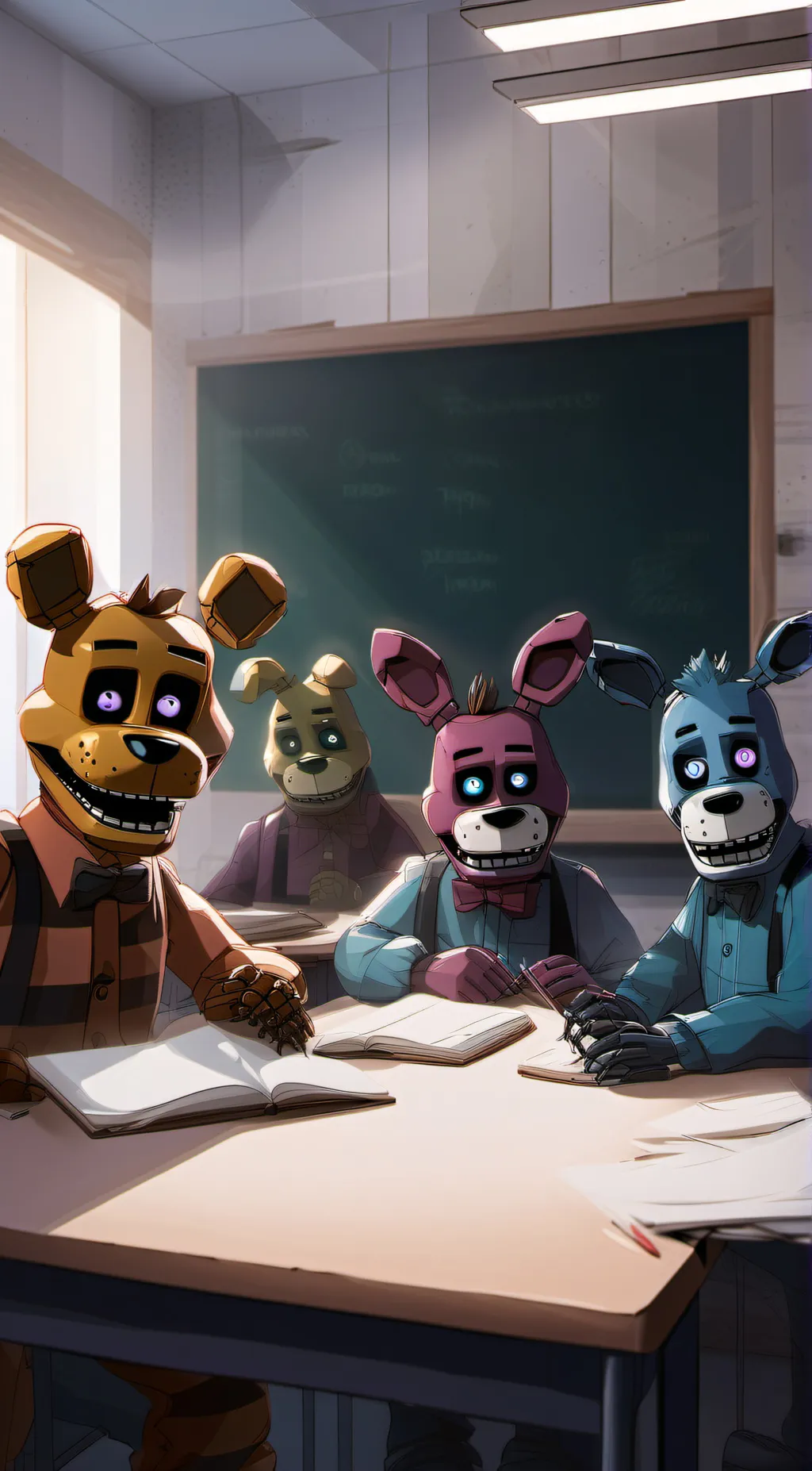 ai character: Fnaf classroom background