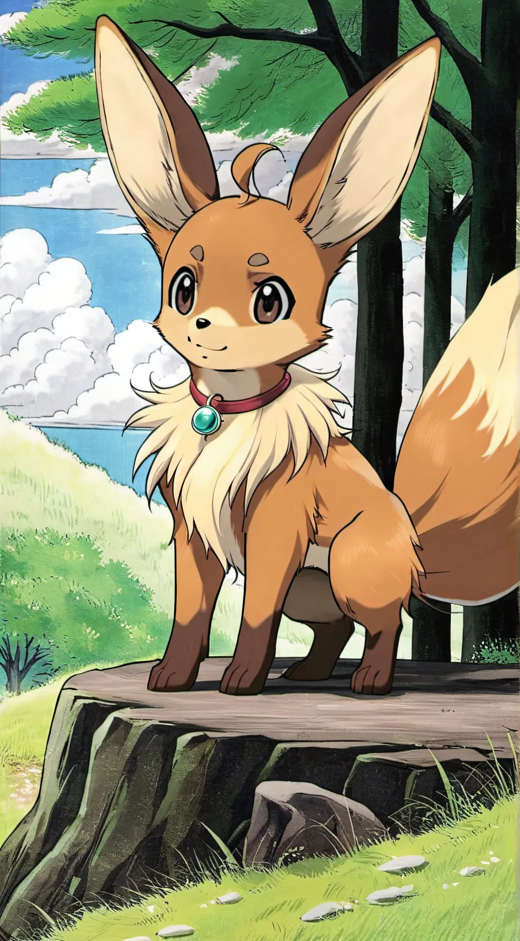 ai character: Eevee  background