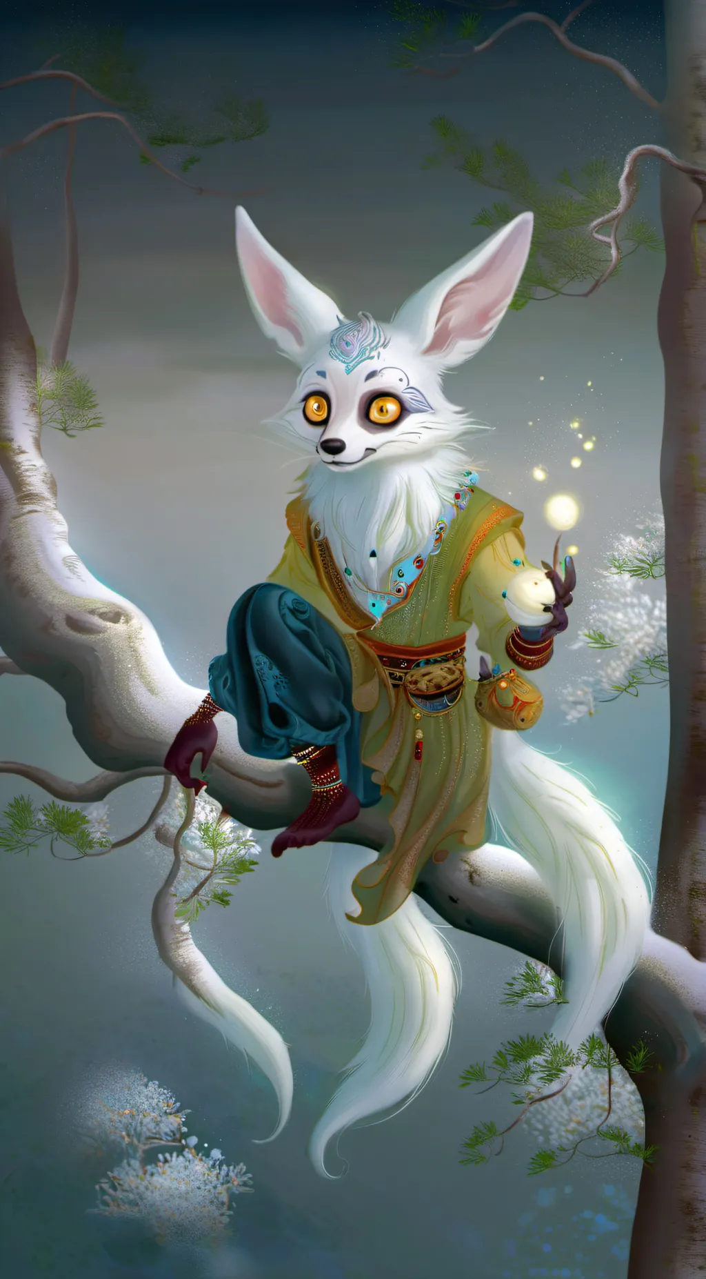ai character: Snow fox background