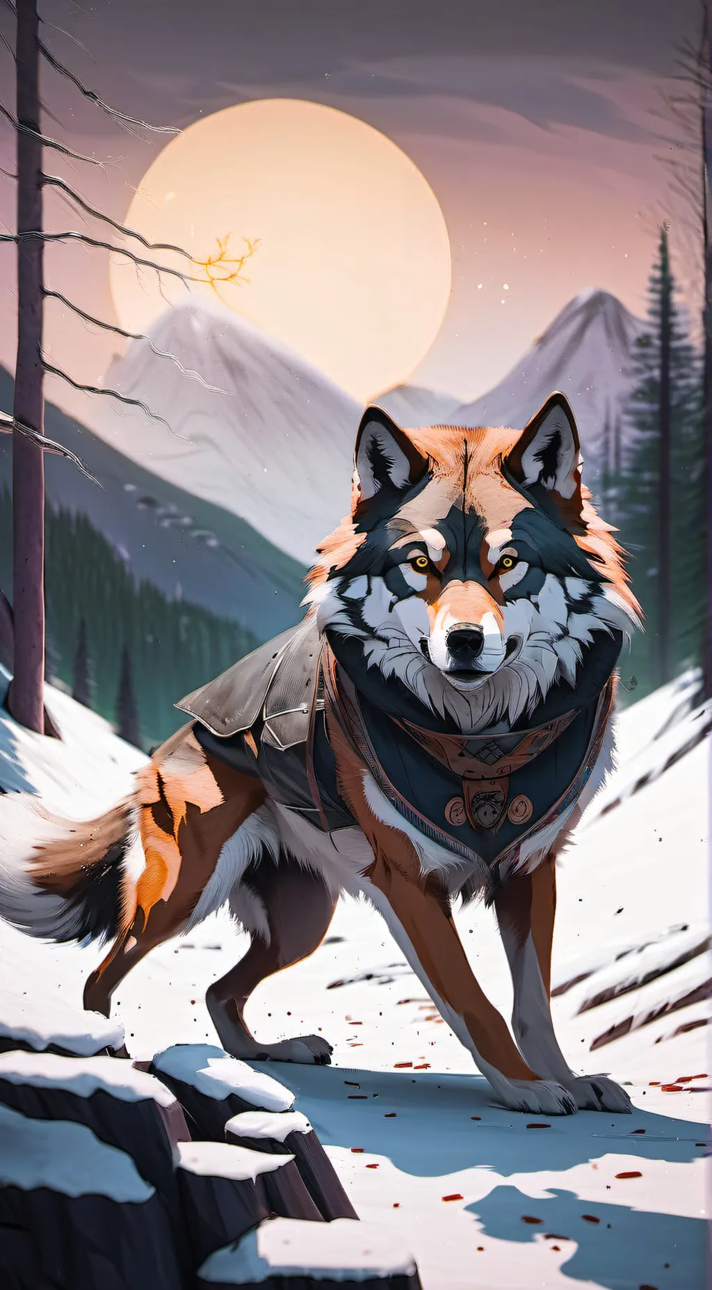 ai character: Winter wolf background