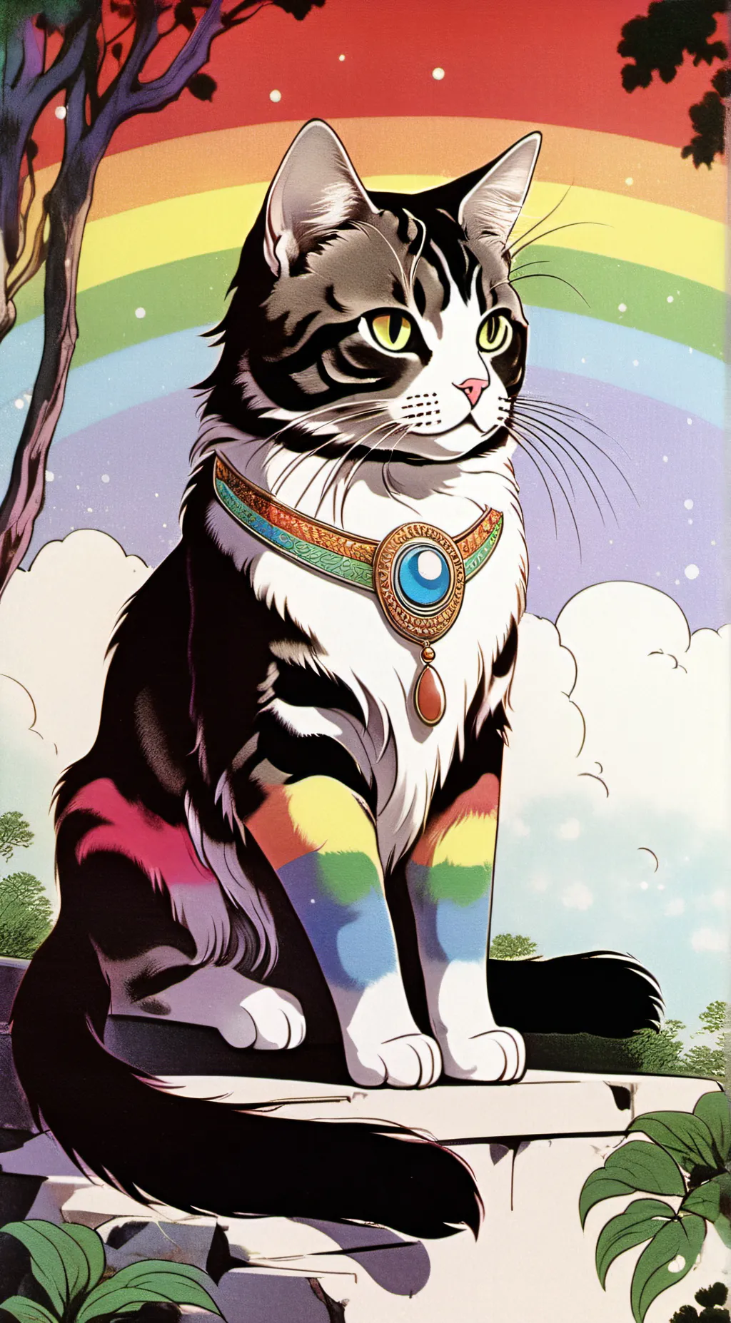ai character: Rainbow kitten background