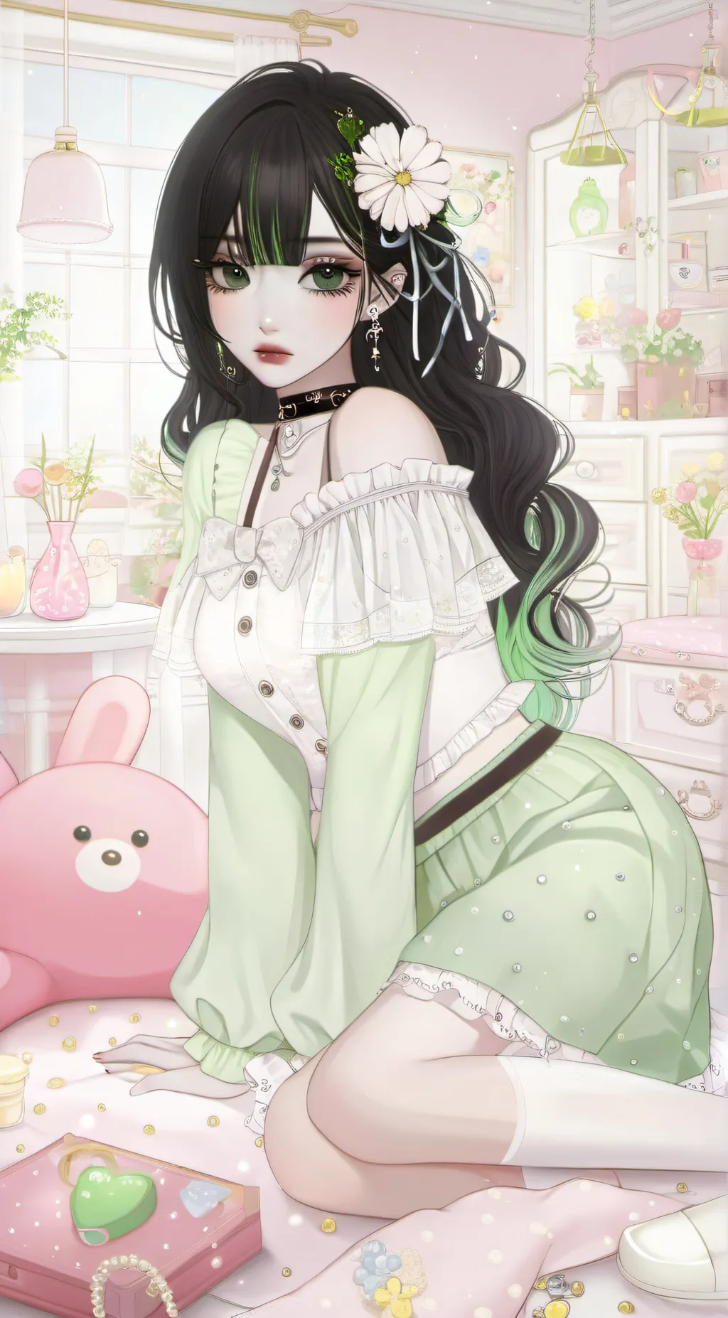 ai character: Emerald background