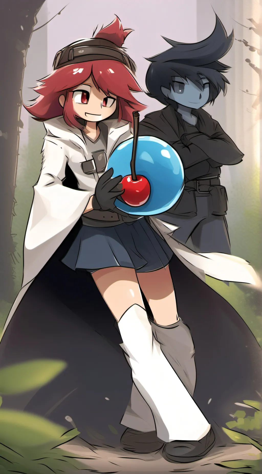 ai character: Blueberry & cherry background