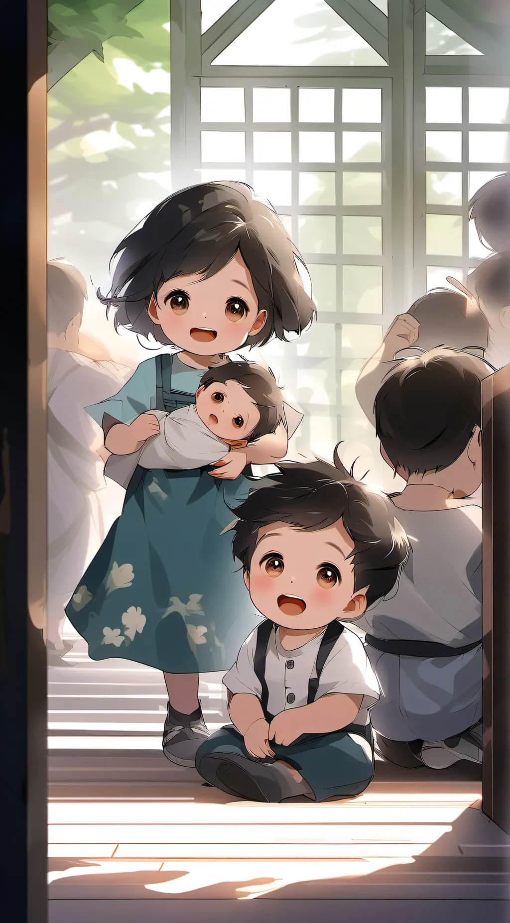 ai character: orphanage house background