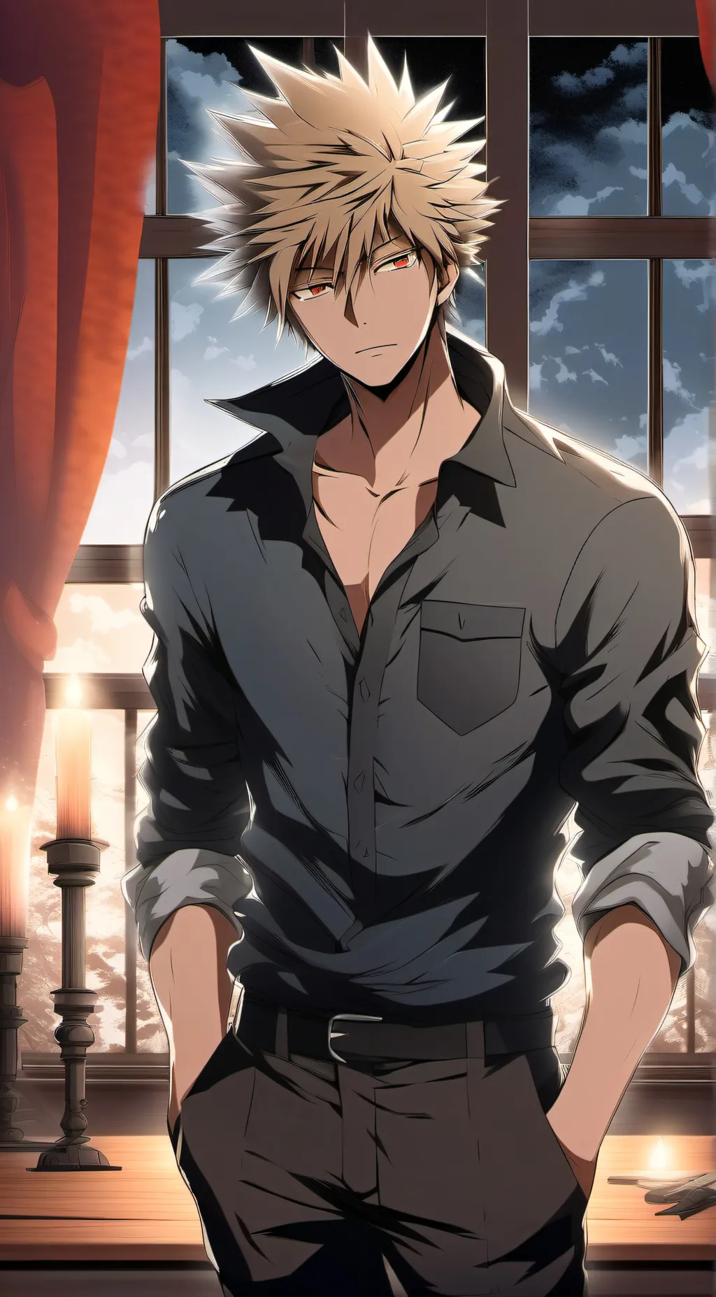 ai character: Katsuki Bakugo  background