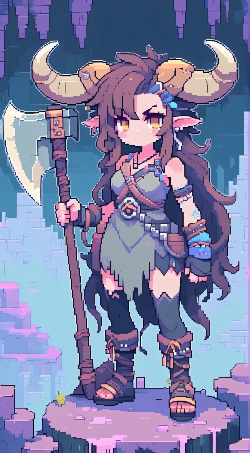 ai character: Minotaur girl background