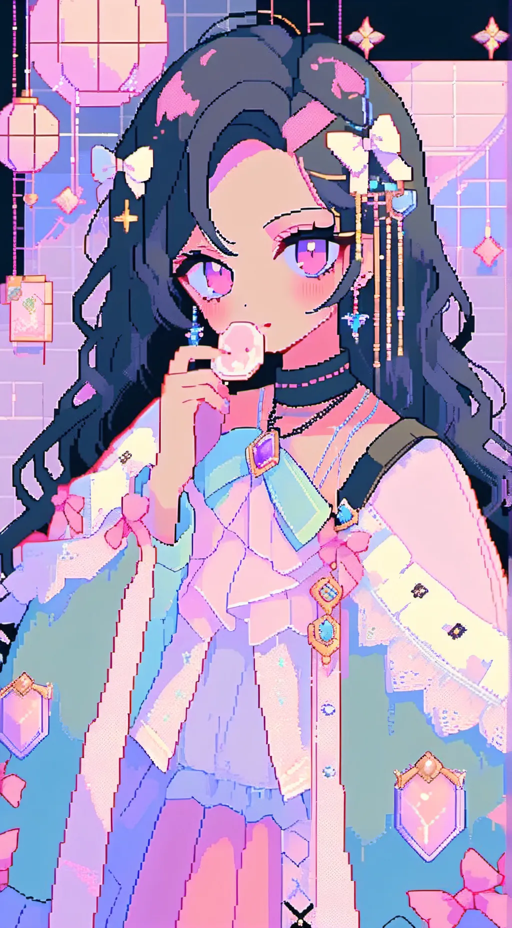 ai character: Kaori🩷🤍🖤💜 background
