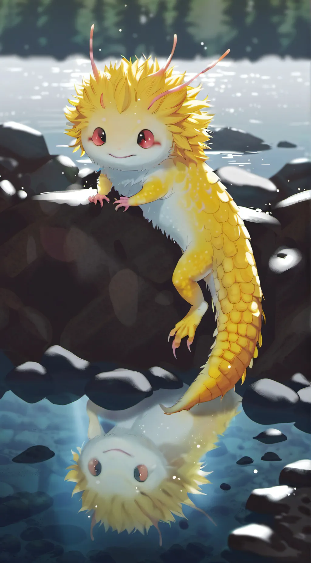 ai character: yellow axolotl background
