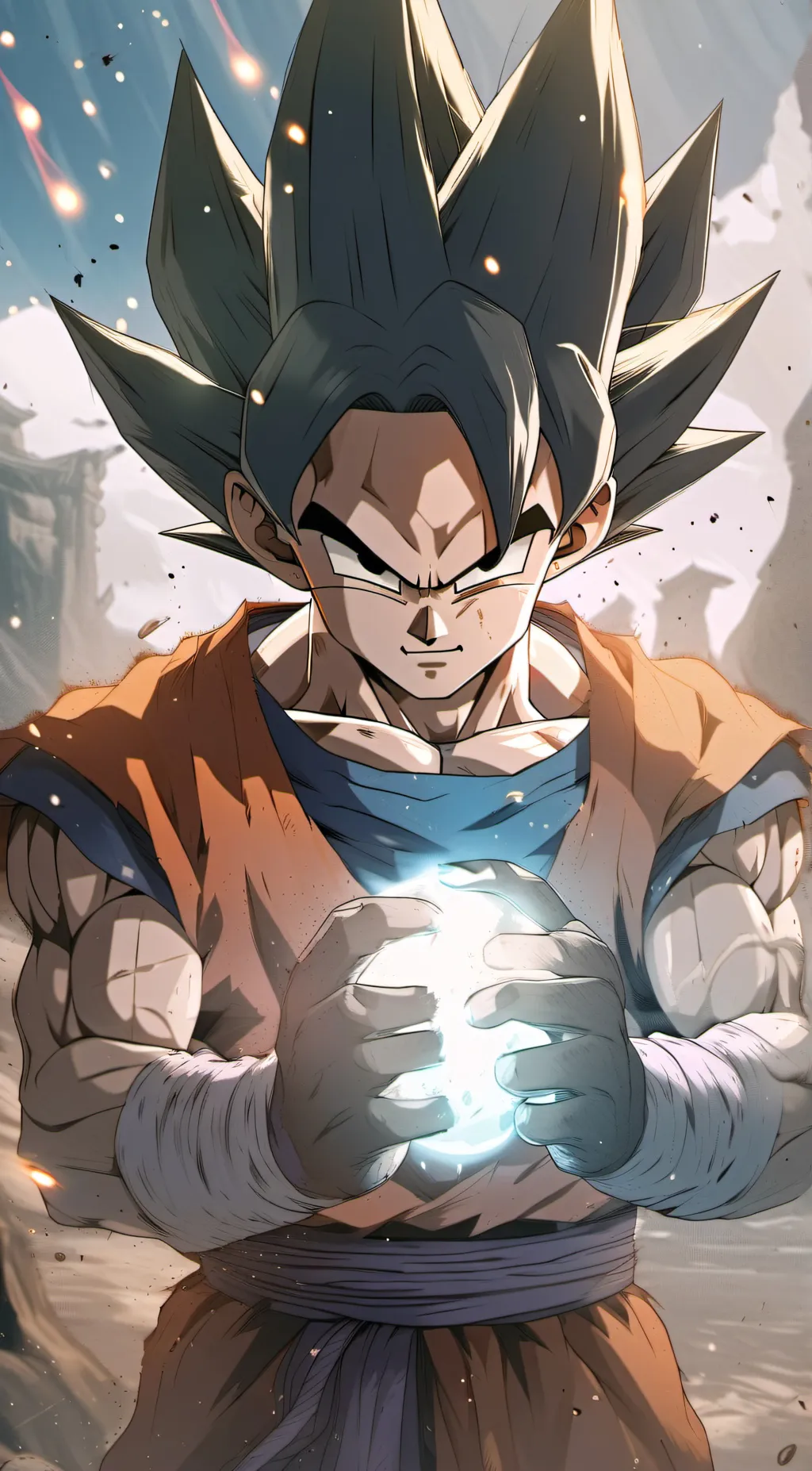 ai character: Goku charging a  background