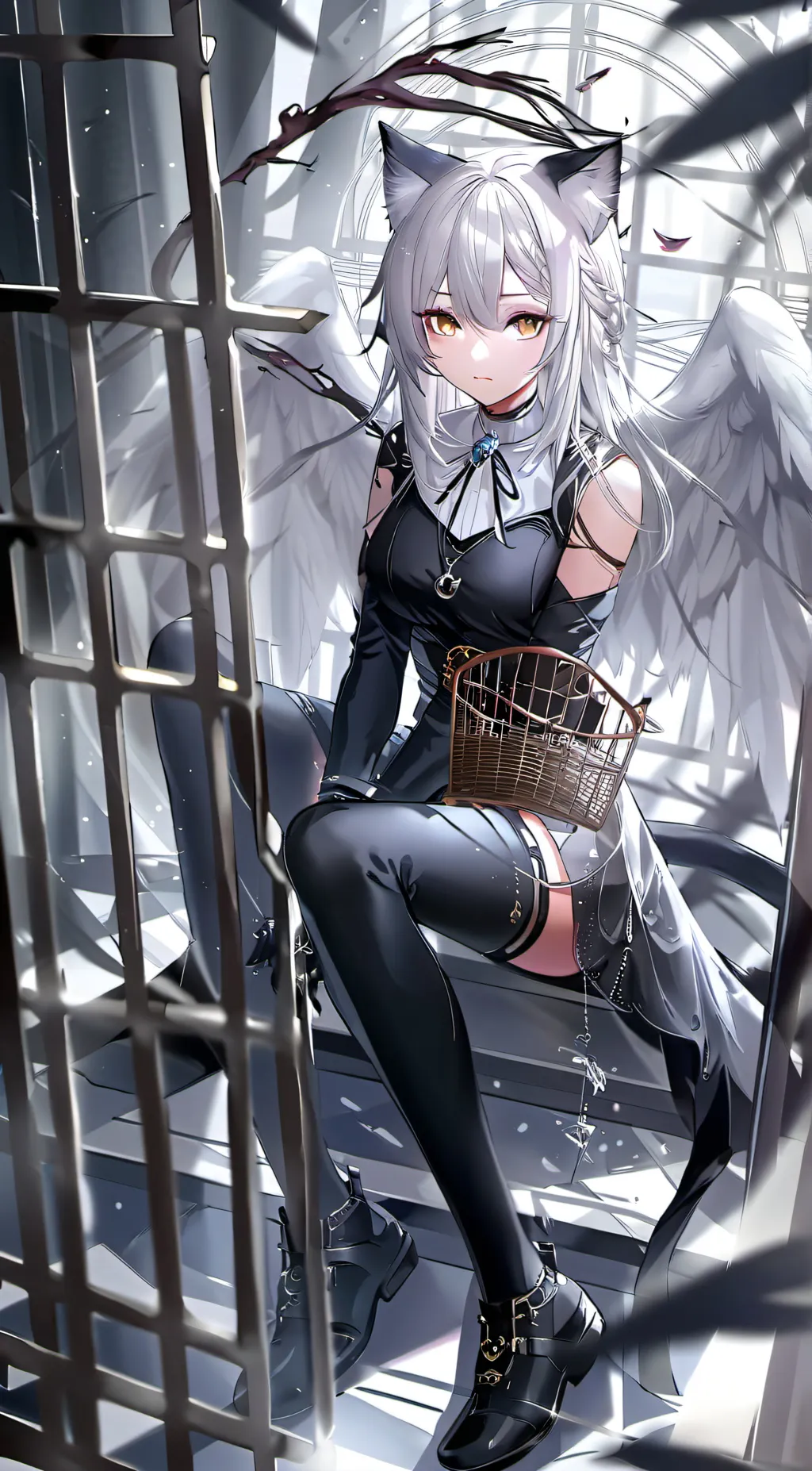ai character: angel cat girl. background