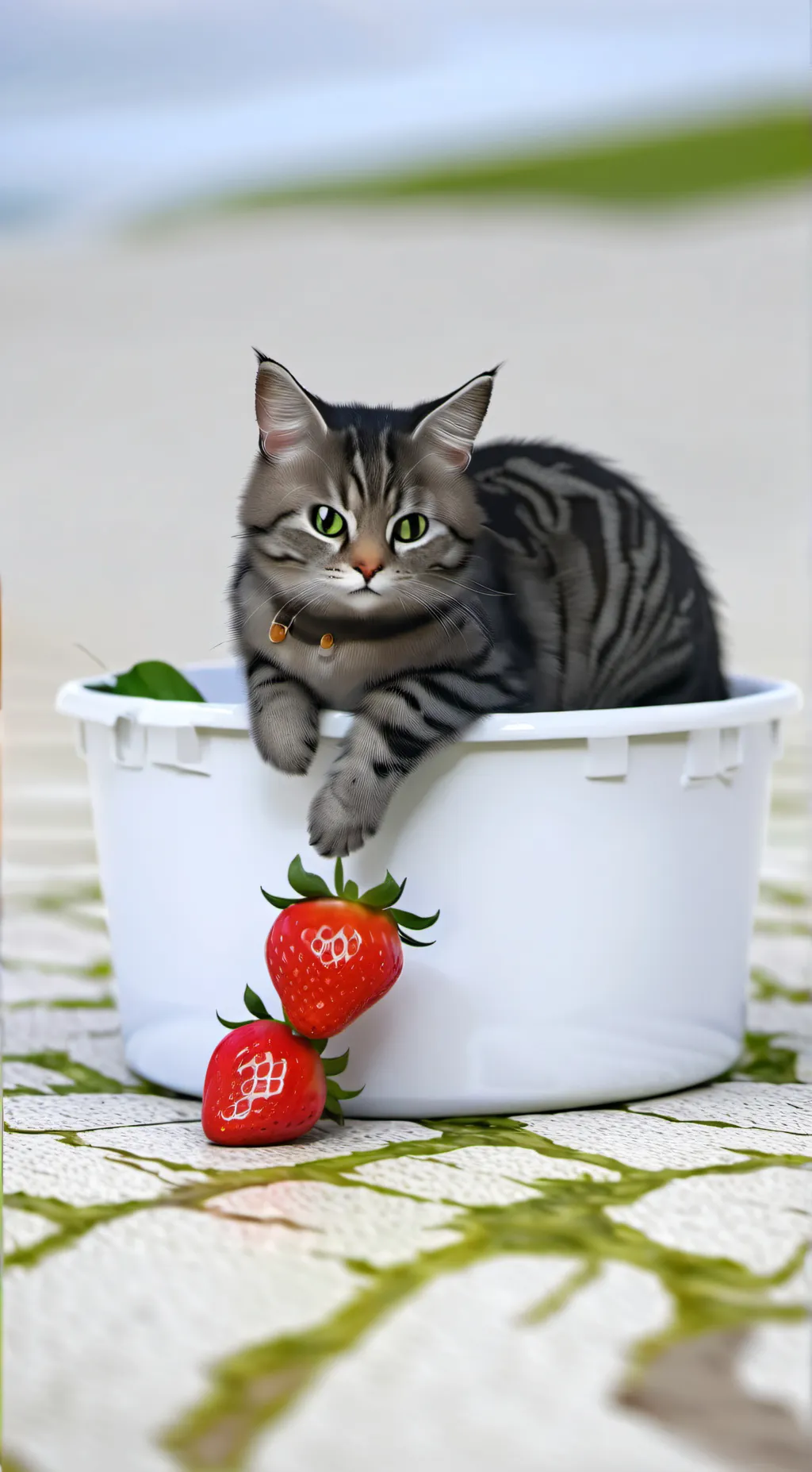 ai character: cat w/ strawberrie background
