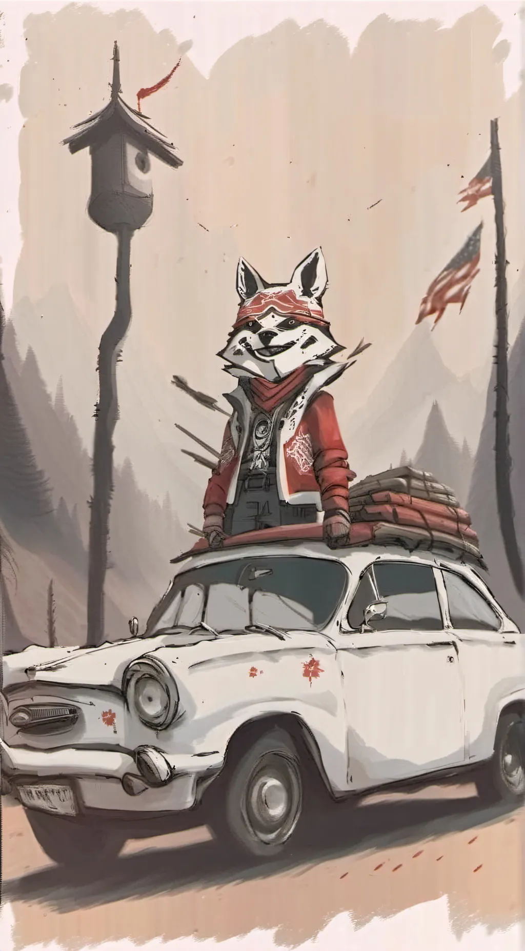 ai character: H.H road trip background