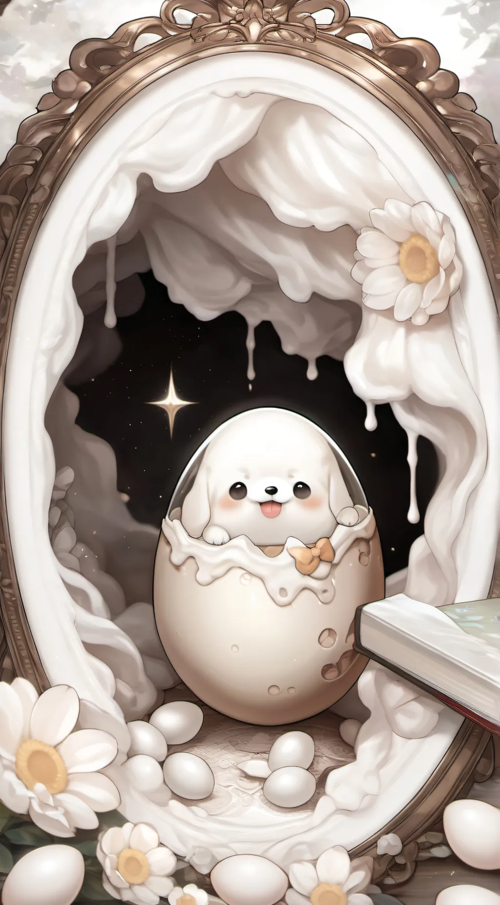 ai character: egg dog  background