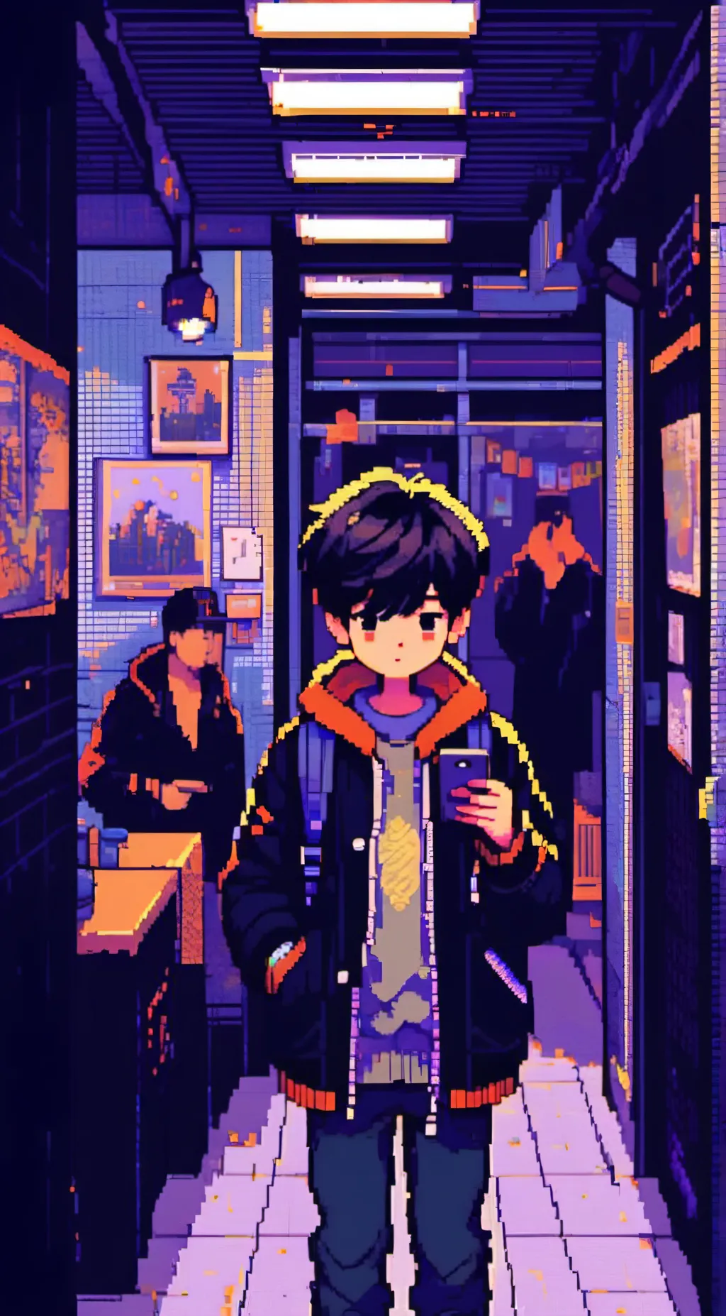 ai character: Boy with a phone background