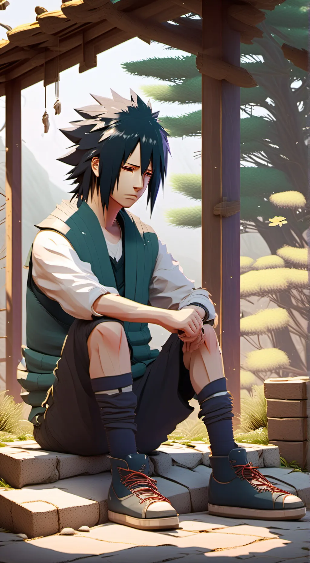 ai character: lonely Sasuke  background
