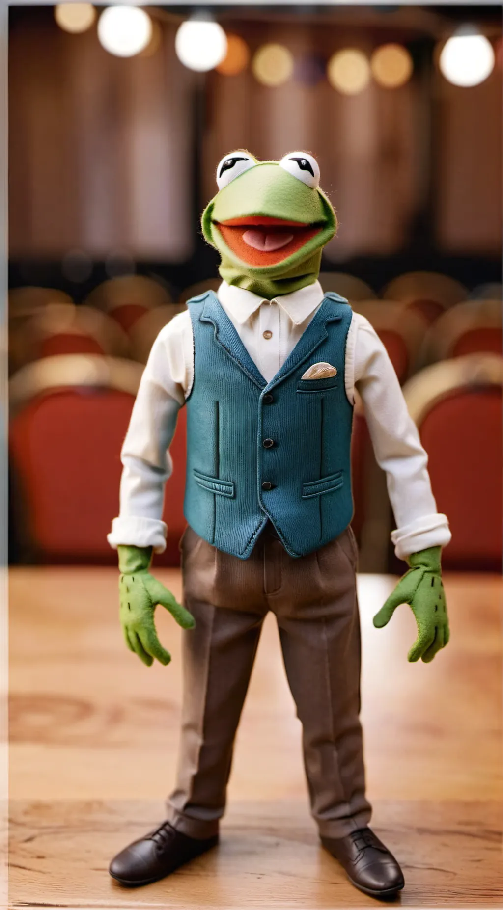 ai character: Kermit the frog  background