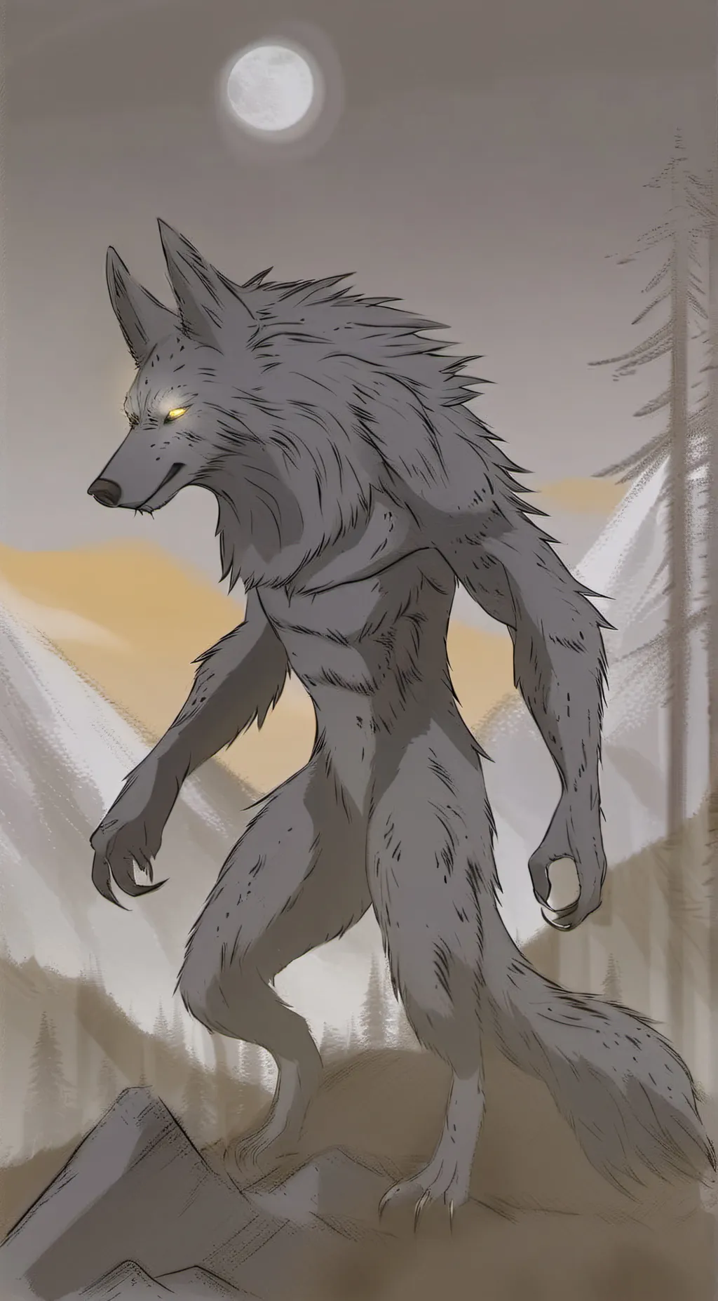 ai character: female werewolf  background