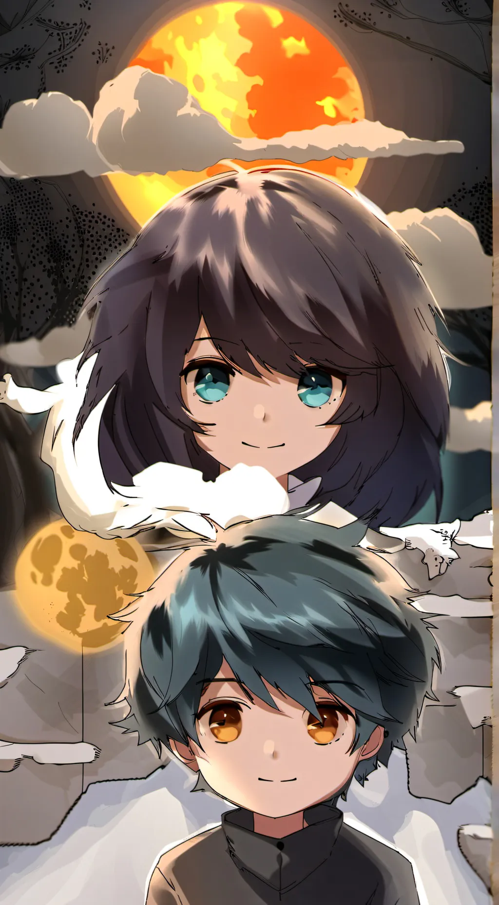 ai character: Moony and sunny  background