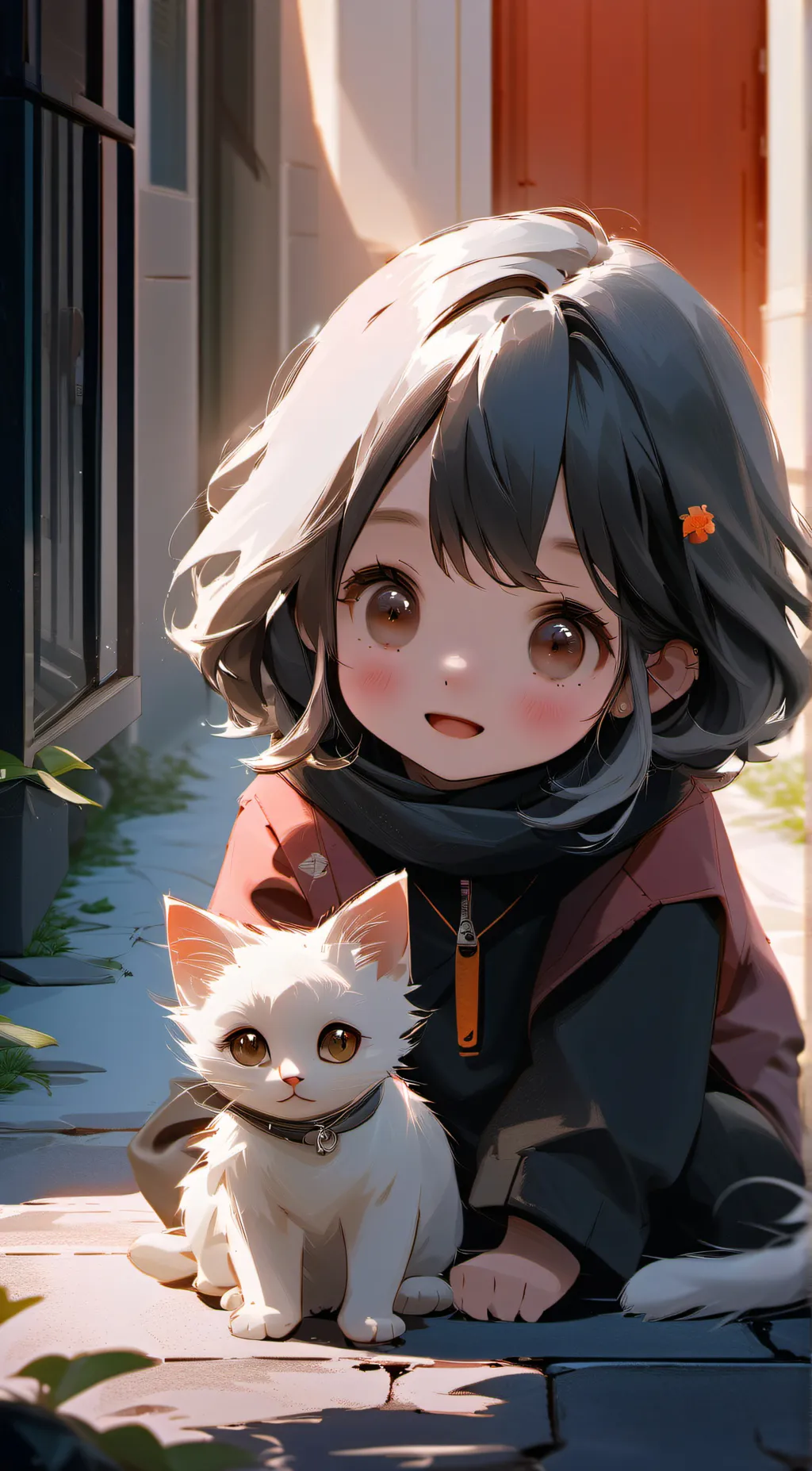 ai character: Lisa and her cat  background