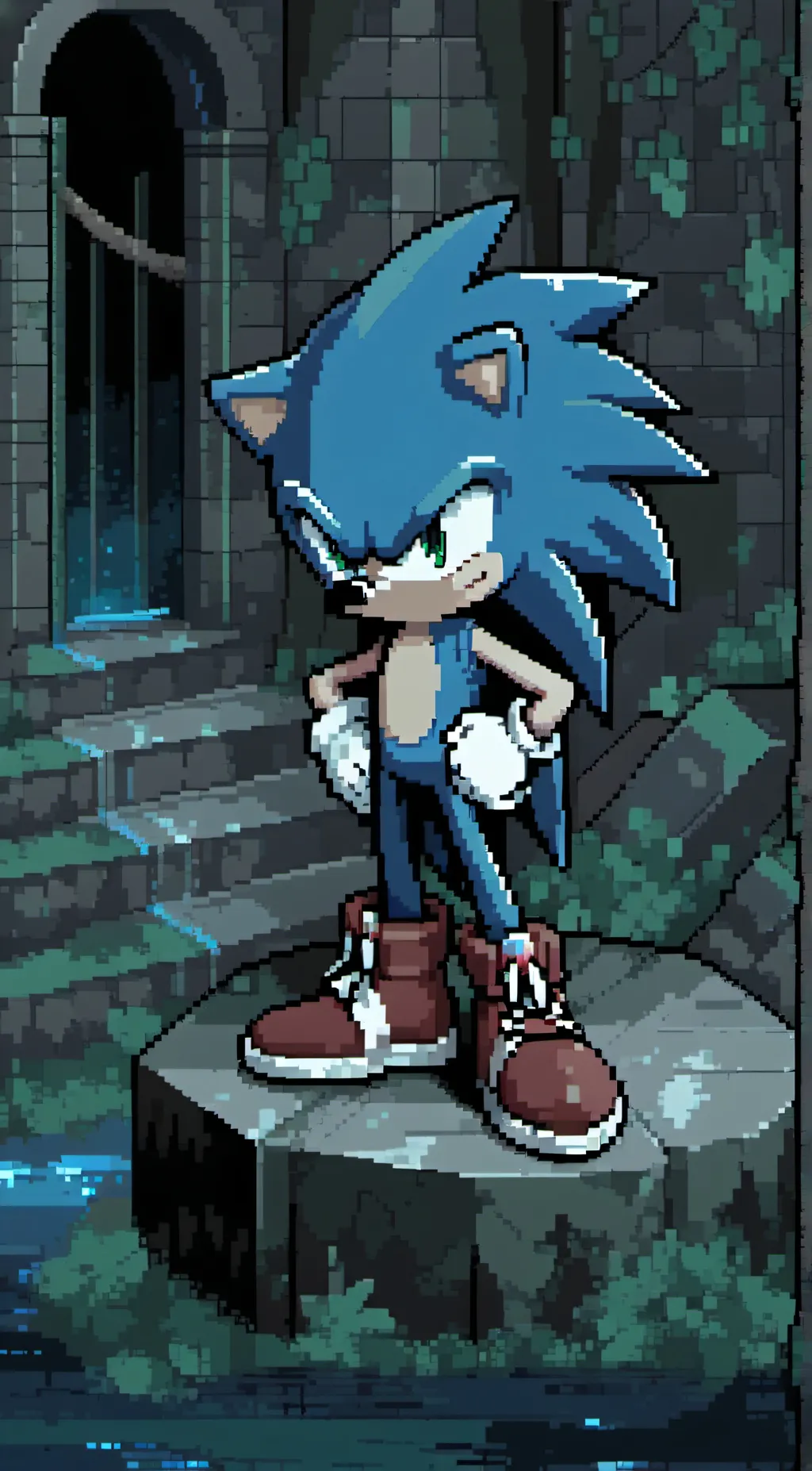 ai character: Pixelated Sonic background
