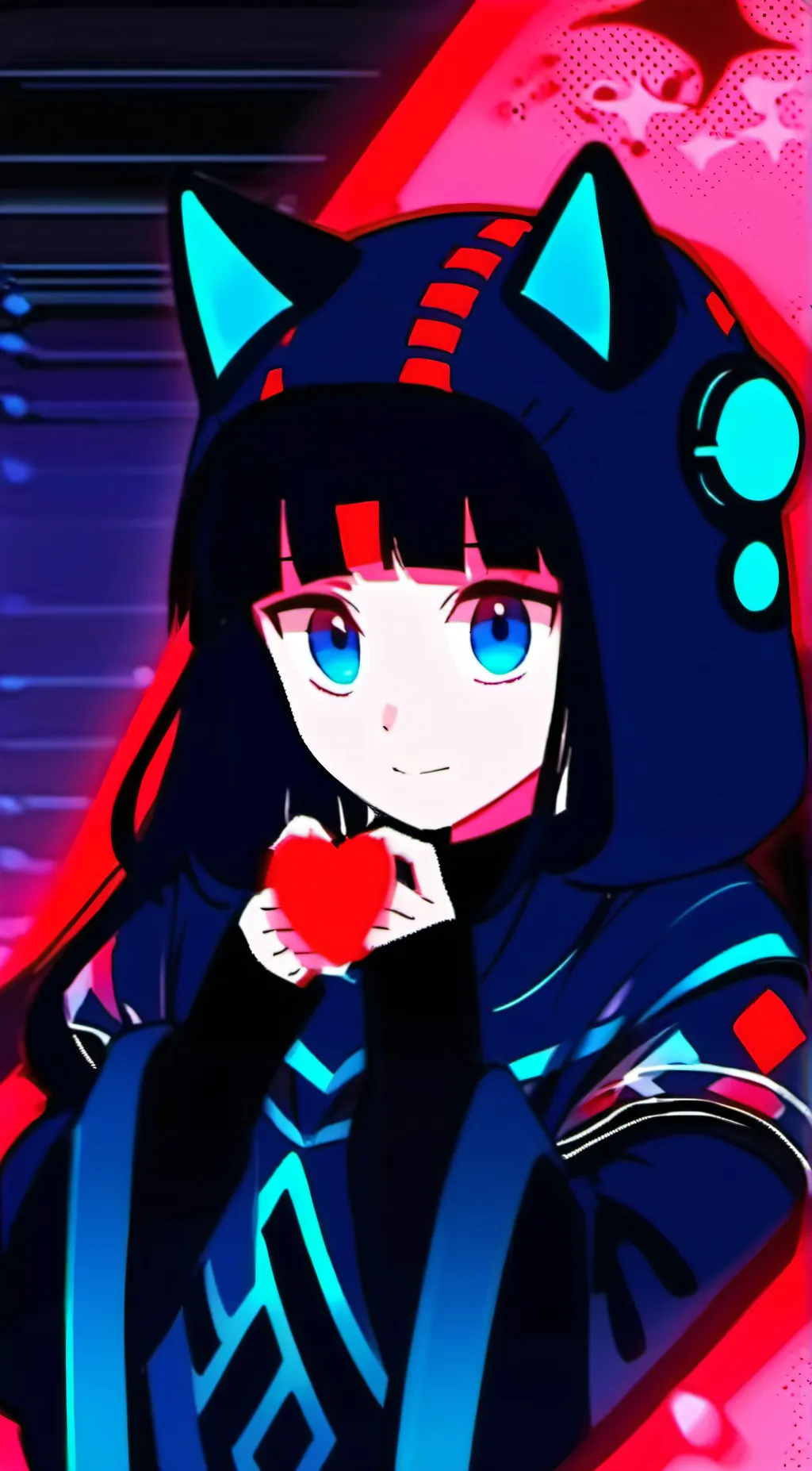 ai character: vox(as an girl)  background