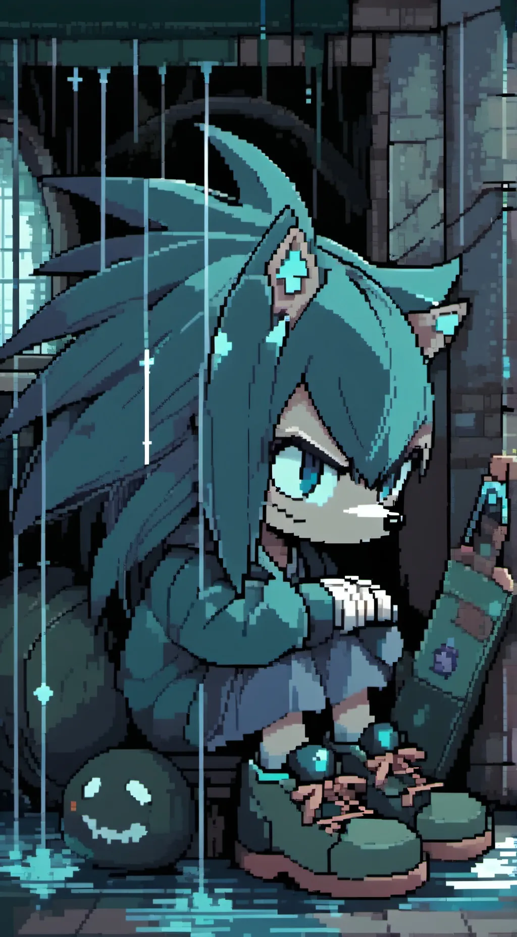 ai character: sonnic 16-bit background