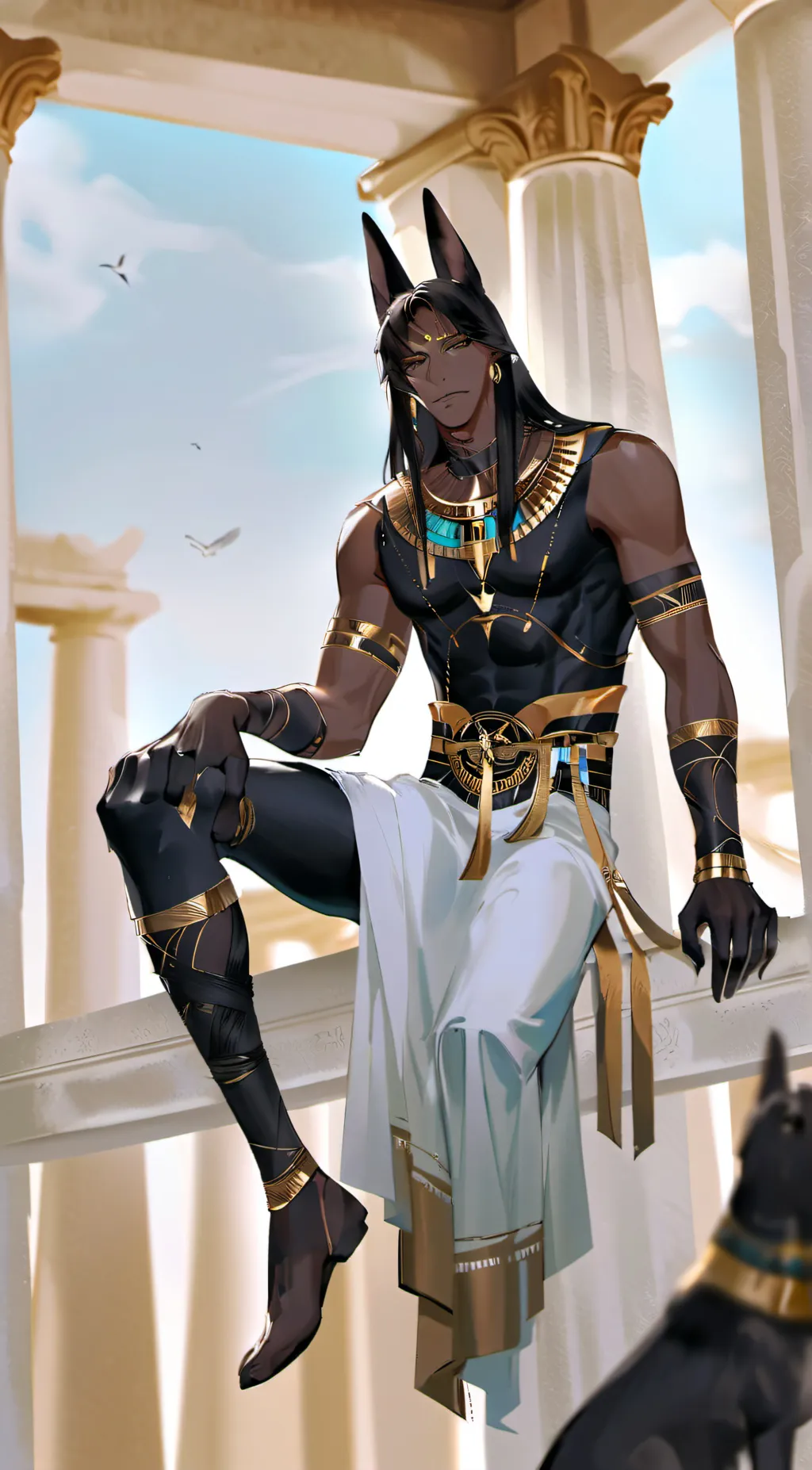 ai character: Anubis  background