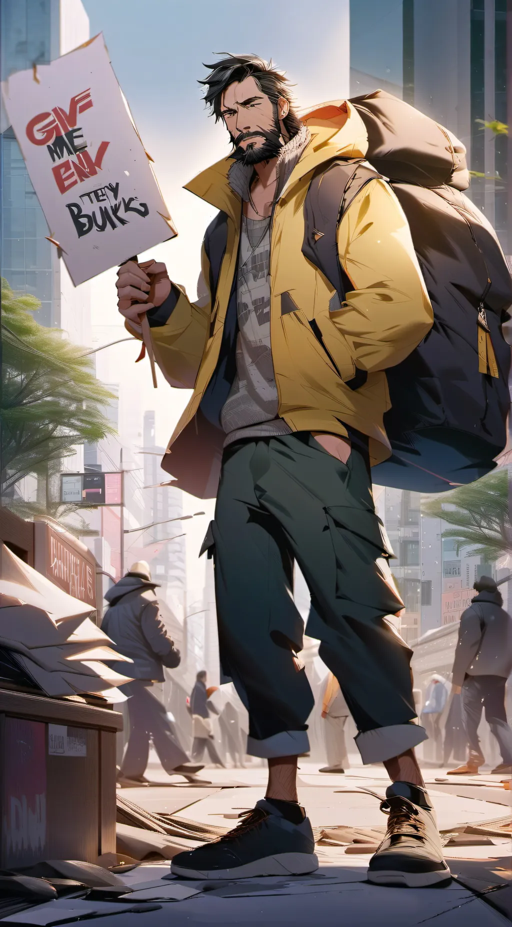 ai character: GIMME MONEY background