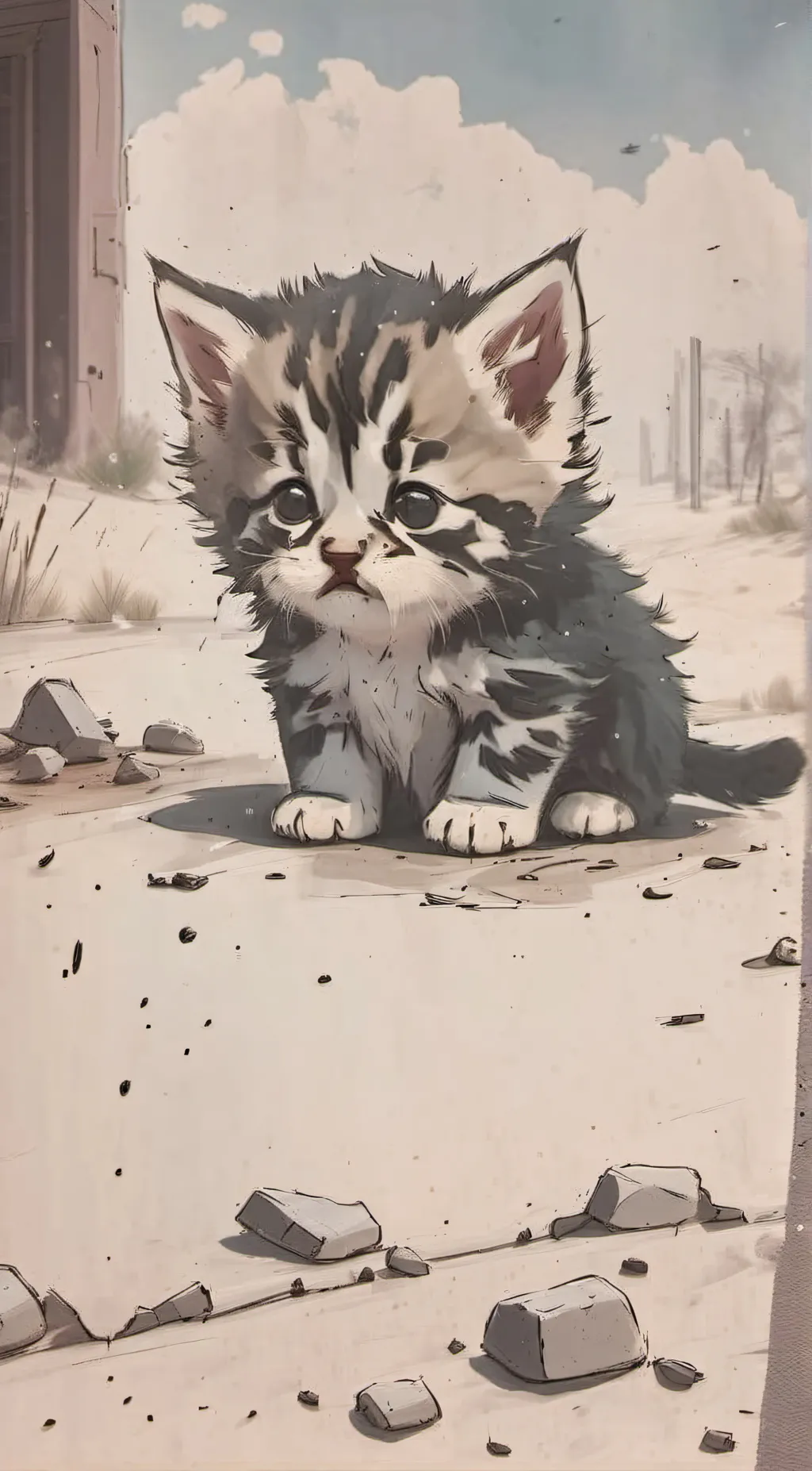 ai character: sad kitten background